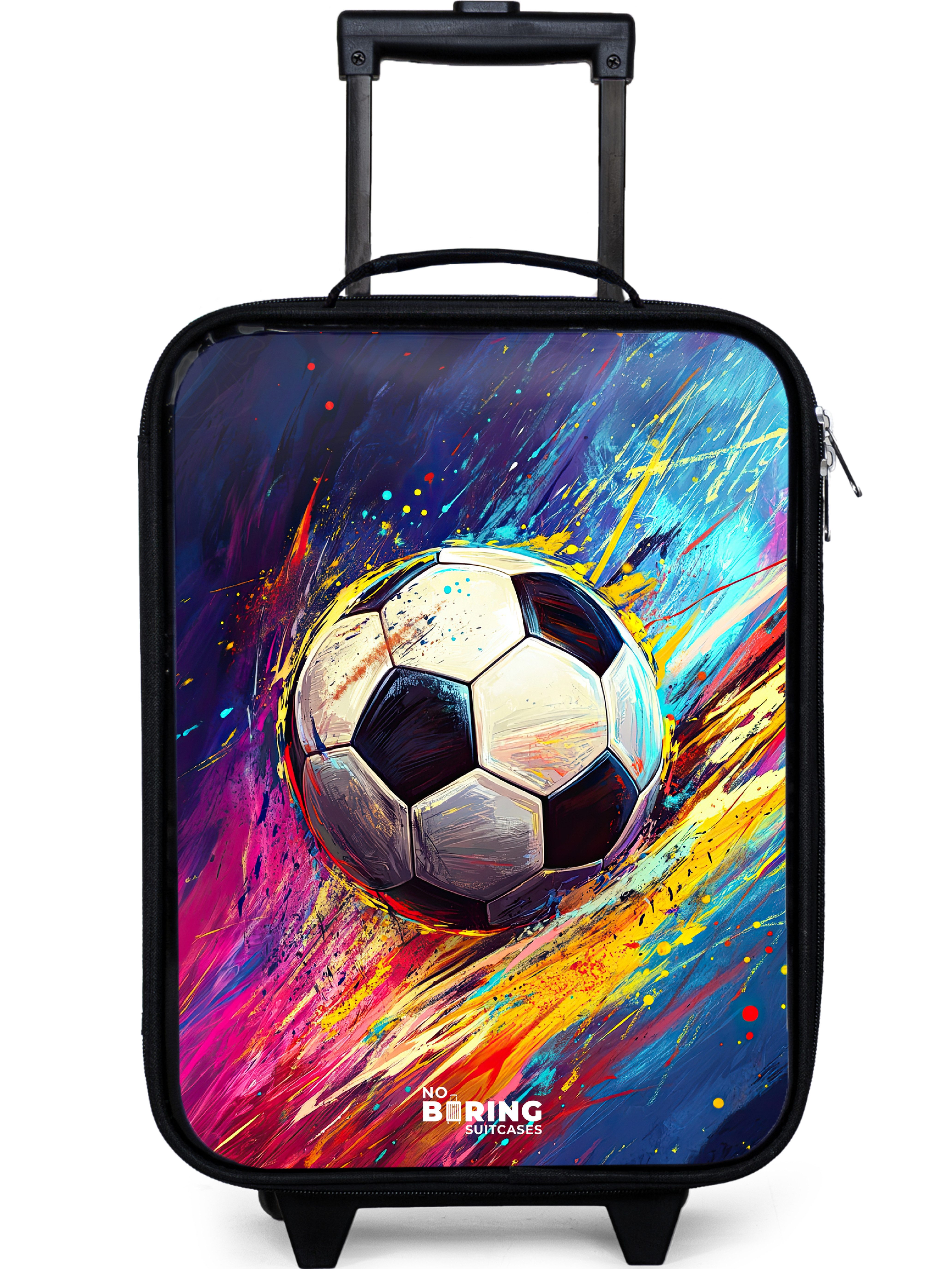NoBoringSuitcases.com© Kinderkoffer mit leuchtende Räder - Neon - Fußball - Farbenfroh, 2 Rollen, Kinder Koffer Klein, Trolley Handgepäck, Reisekoffer