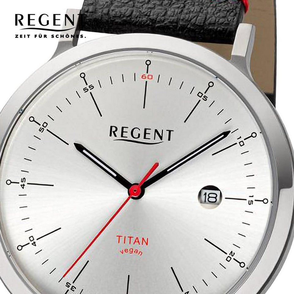 Regent Quarzuhr Regent Herren Armbanduhr Analog, Herren Armbanduhr rund,  extra groß (ca. 40mm), Lederarmband, Titangehäuse
