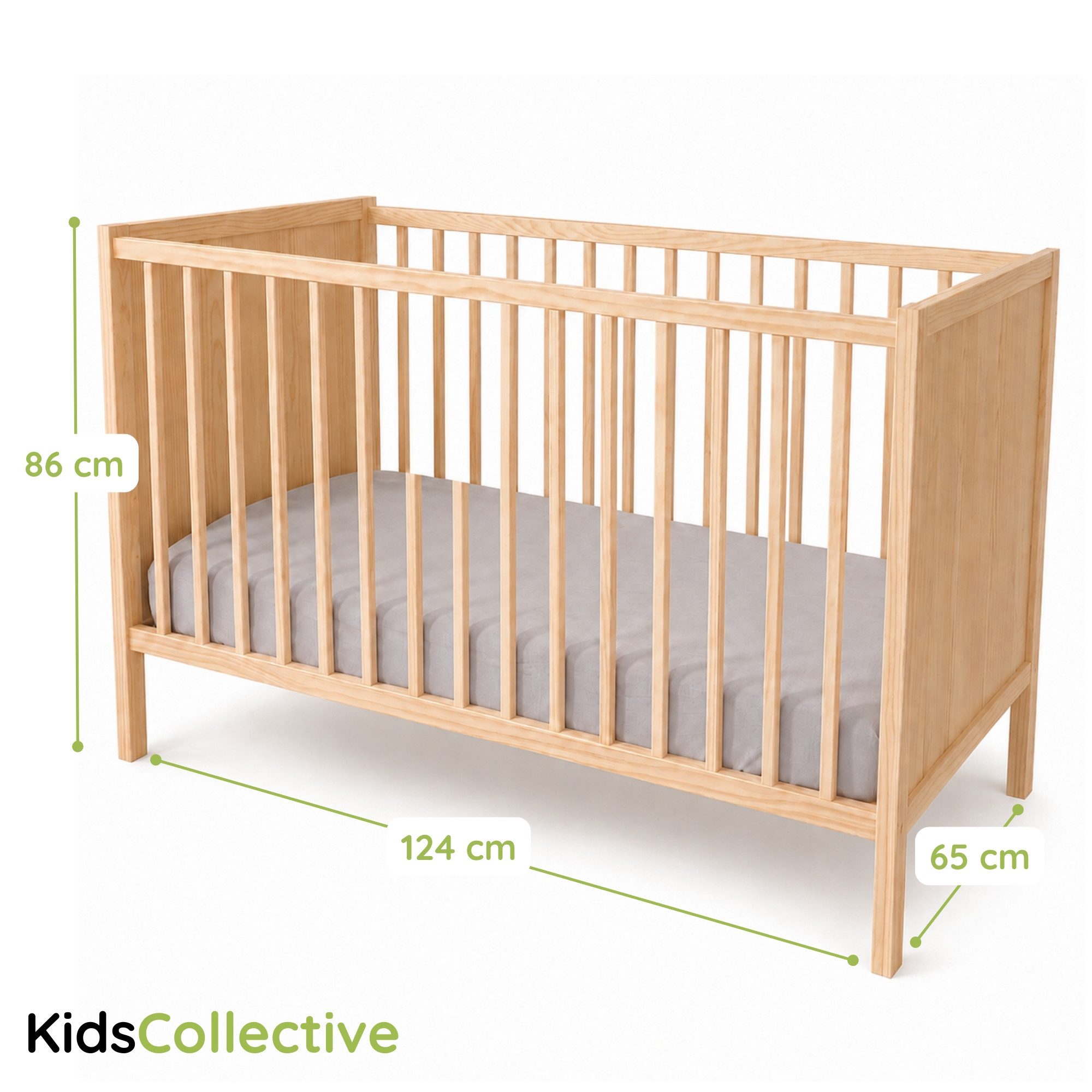 Kids Collective Babybett Kinderbett Gitterbett 60x120/70x140 cm modular & höhenverstellbar Holz, verschiedene Varianten wählbar, massives Holz, ab Geburt Natur
