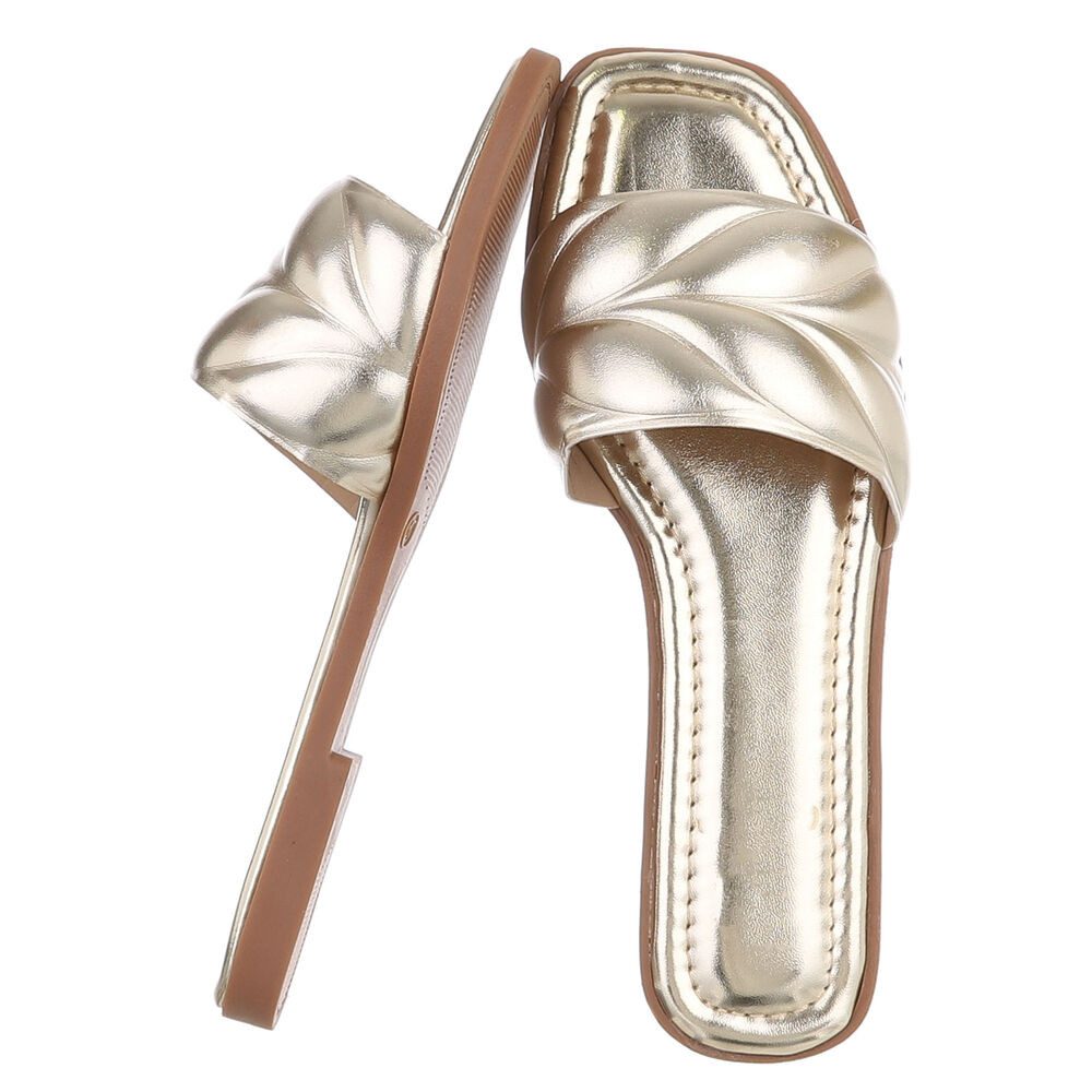 Ital-Design Damen Slipper mit gepolsterter Riemen-Optik Pantolette (91895751) Blockabsatz Pantoletten in Gold