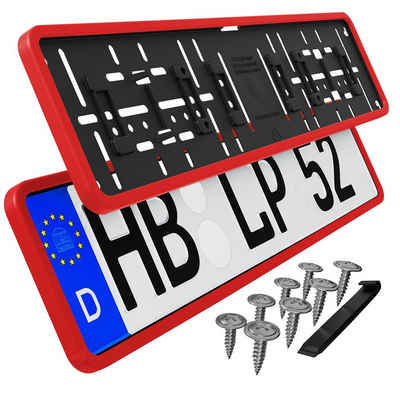 L & P Car Design Kennzeichenhalter für Auto mit umlaufendem Rahmen in Rot, (2 Stück)