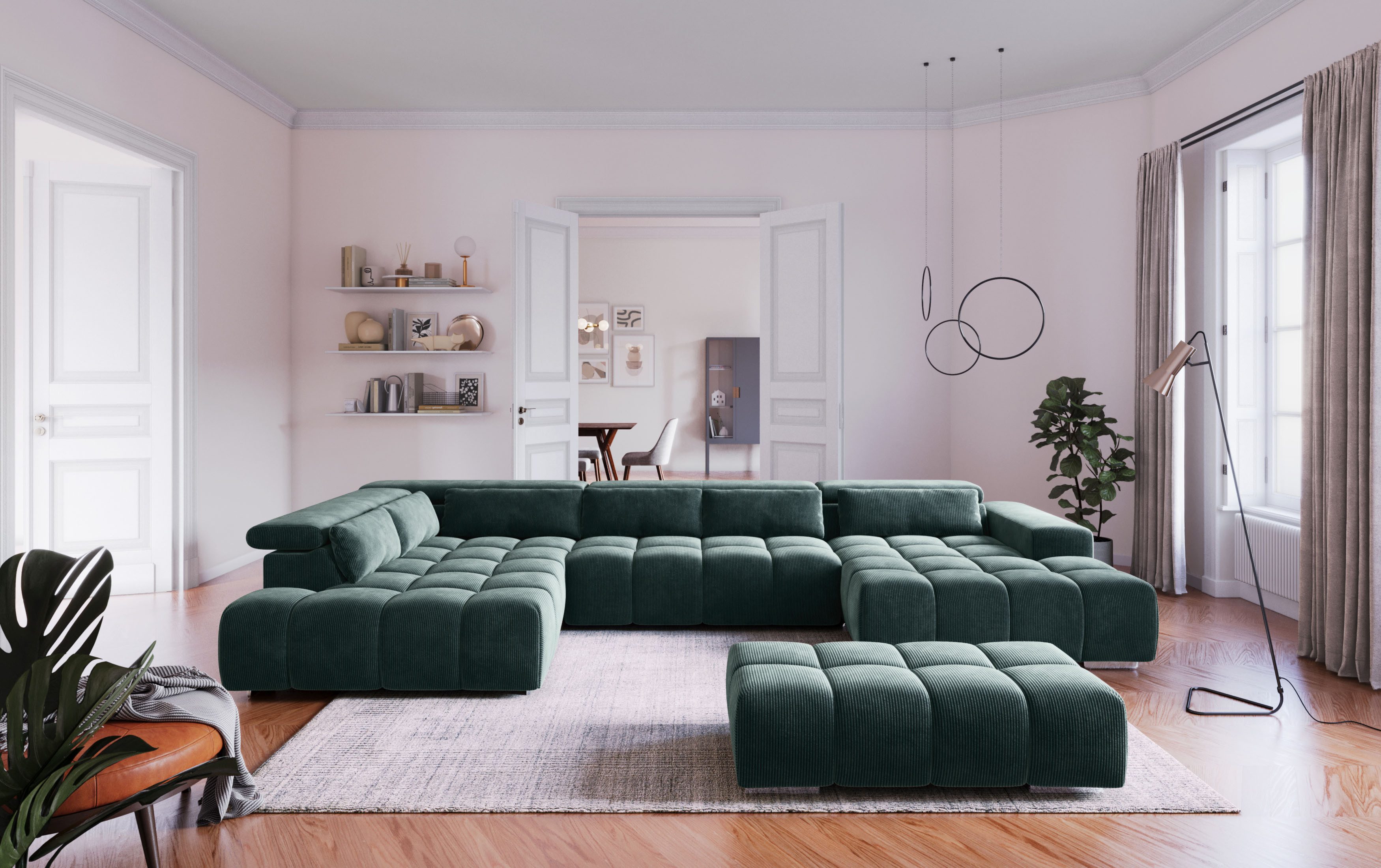 COTTA Wohnlandschaft Orion U-Form, mit Kopfteilverstellung & 6 Nierenkissen