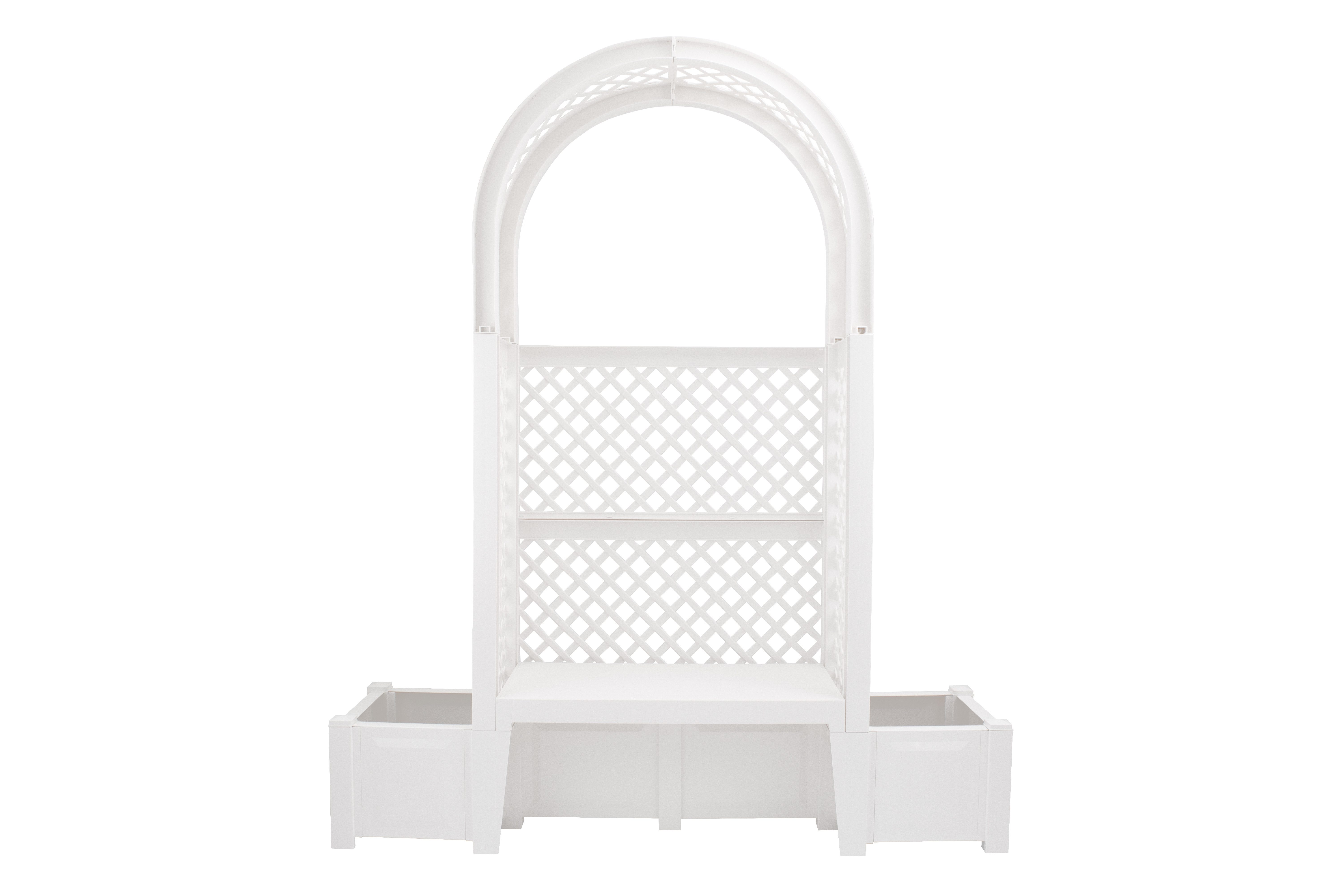 KHW Gartenbank Amsterdam, mit Rosenbogen, Spalier und zwei Pflanzkästen, weiß