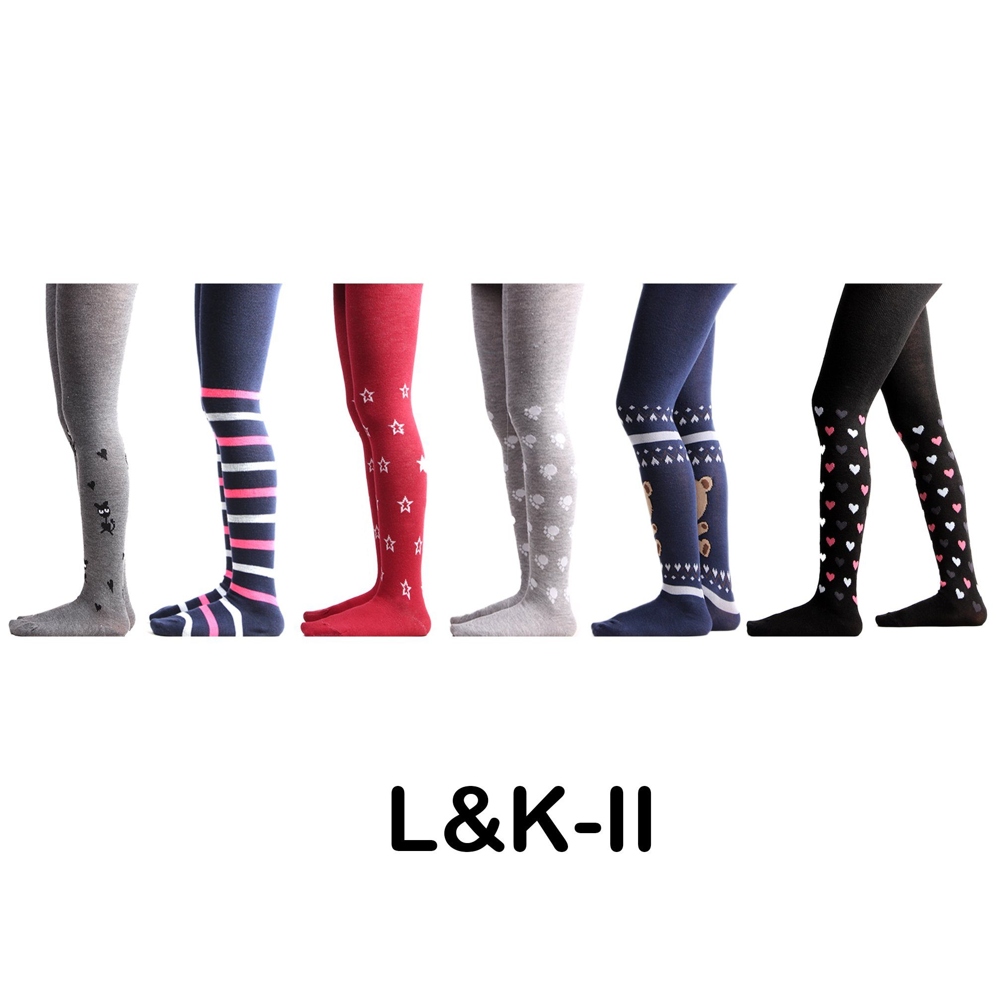 L&K-II Strickstrumpfhose 27256 (6er-Packung) aus Baumwolle mit hübschen Motiven – Bild 3 von 5