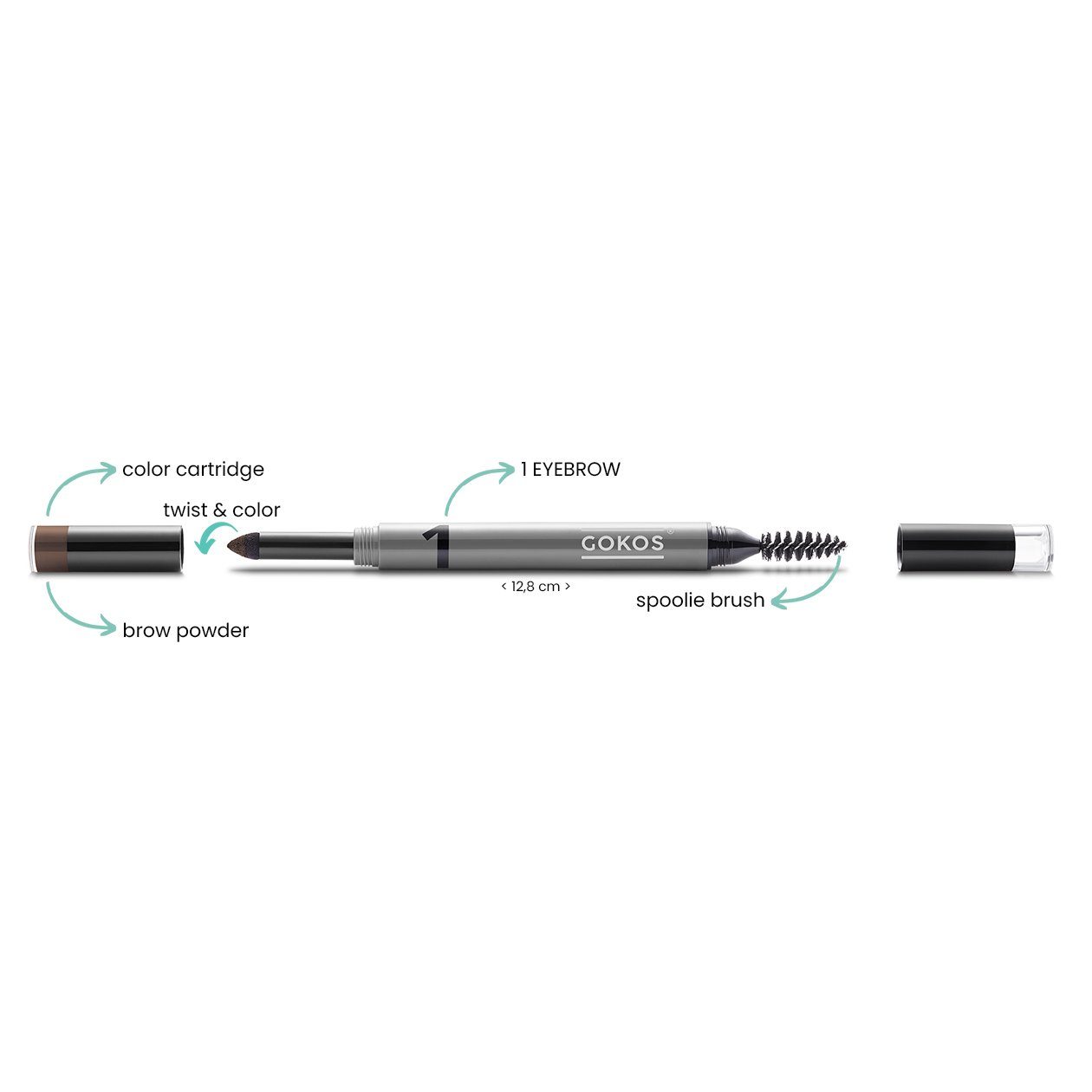 2in1: Augenbrauen-Stift 102 Bürstchen praktischem Braunton. mit BrowStyler, Ein Puder Duo-Augenbrauen-Stift und Gokos medium - natürlicher, GOKOS mittlerer