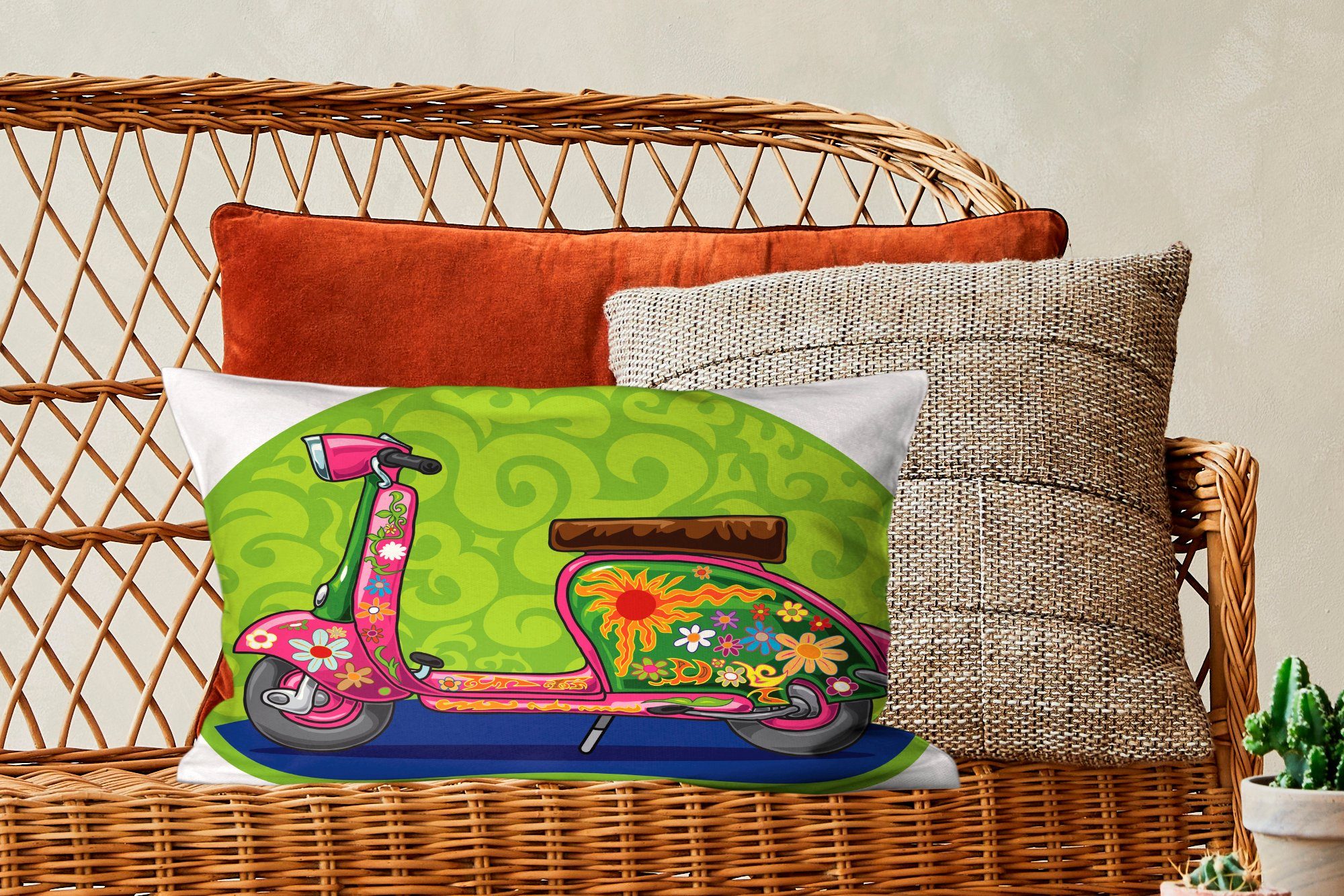 MuchoWow Dekokissen Illustration eines Vespa-Rollers Schlafzimmer mit Wohzimmer mit Füllung, Zierkissen, Dekokissen Dekoration, Blumen