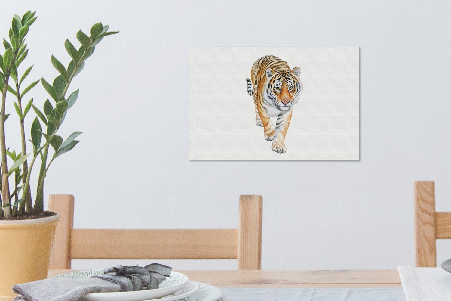 OneMillionCanvasses® Leinwandbild Tiger - Wanddeko, Aufhängefertig, cm Körper Wandbild Weiß, (1 30x20 Leinwandbilder, - St)