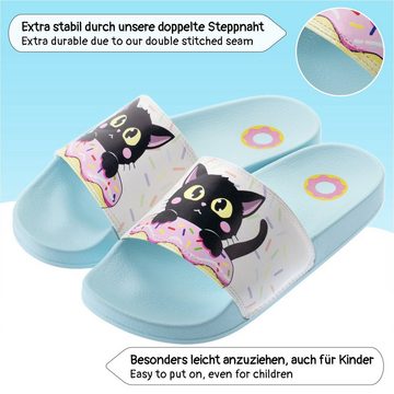 Corimori Badeschuhe für Erwachsene Katze Nero Schlappen (Packung) Badeschlappen, Rutschfeste Sohle, Damen, Herren, Slipper, Flip-Flops