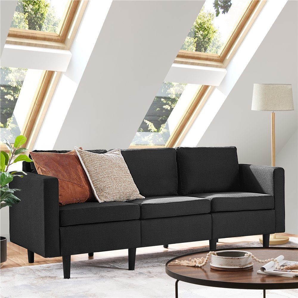 Yaheetech Schlafsofa, 3-Sitzer-Sofa Couch Polstersofa für 3 Personen, max.340 KG belastbar schwarz