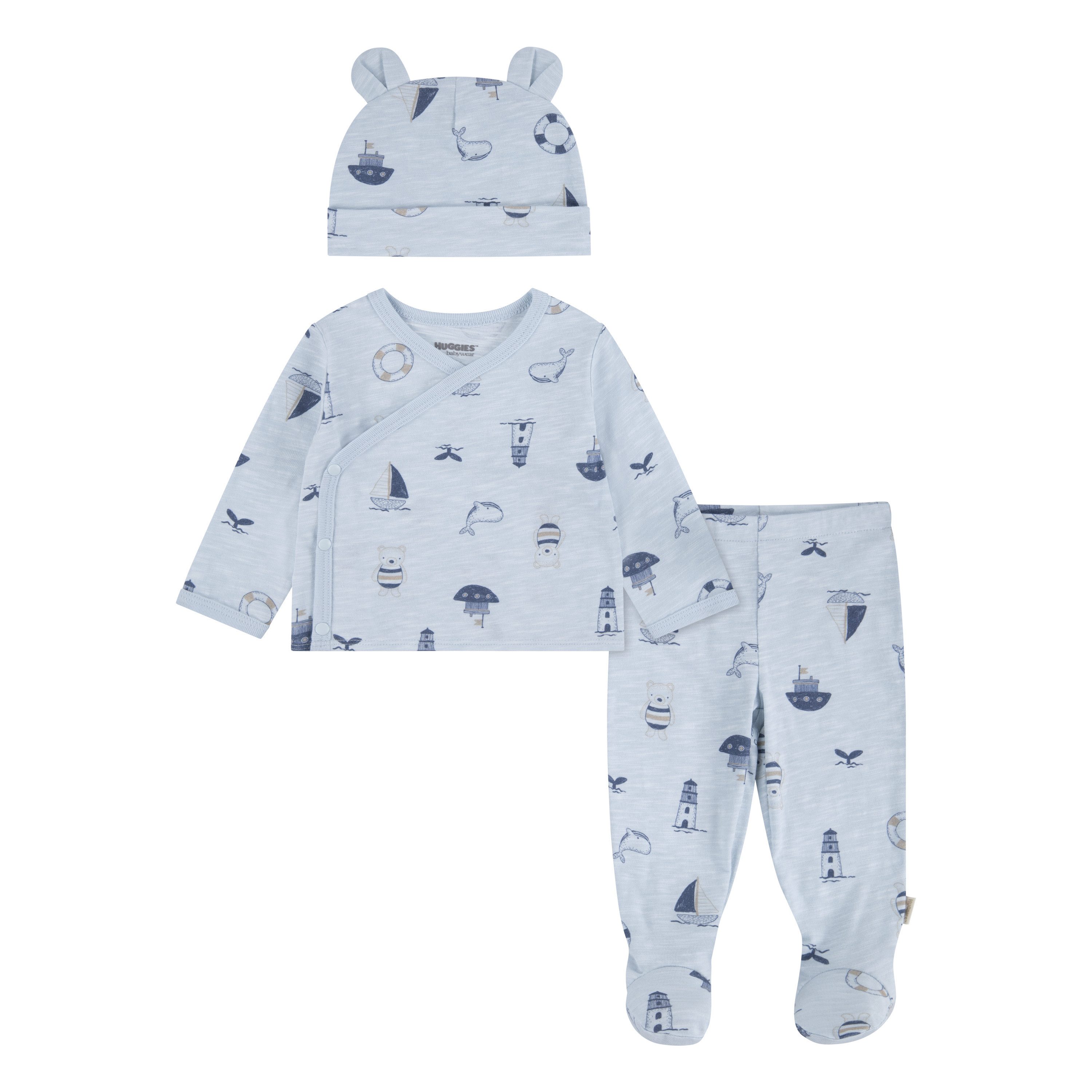HUGGIES babywear Langarmshirt & Hose HUGG FOOTED PANT SET+ATTACHMEN (Set) mit All-Over Print