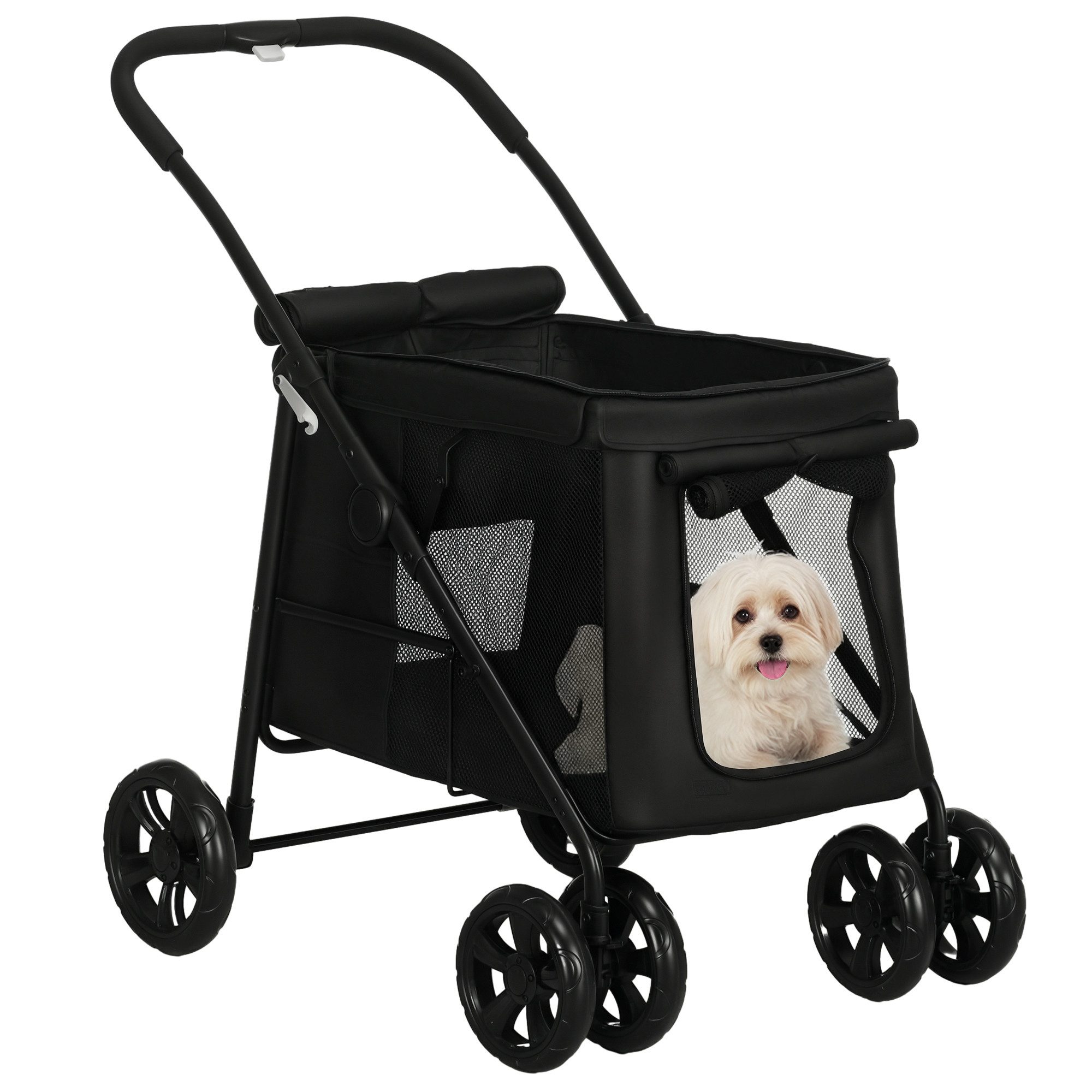PawHut Hundebuggy Hundewagen, faltbarer Hundetrolley, mit Kissen, Netzfenster, (Hundetrolley, 1-tlg), für kleine und mittelgroße Hunde bis 20 kg, Oxford-Gewebe, Schwarz