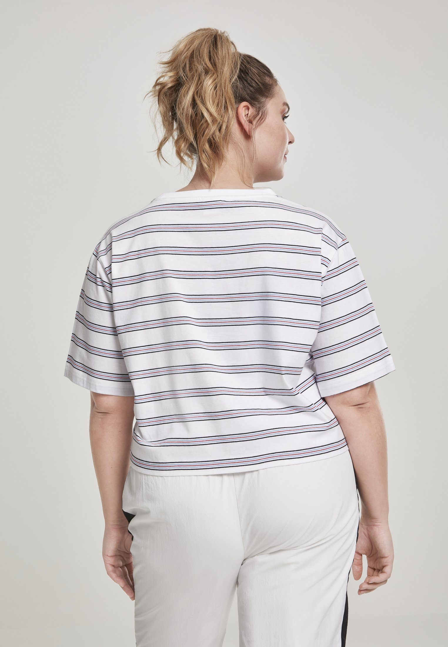 Stripe (1-tlg) Short URBAN CLASSICS Multicolor Tee white/black/skyblue/firered Damen Kurzarmshirt Ladies