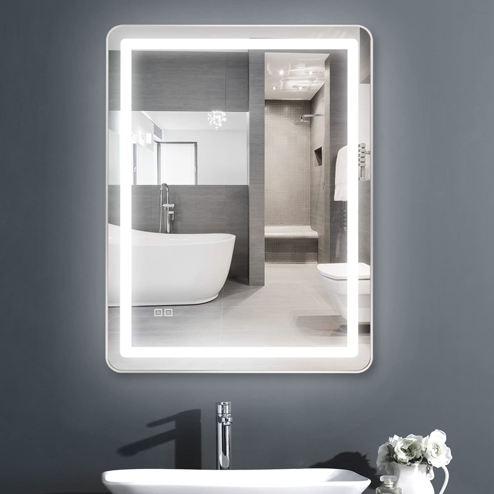 Aoucheni Badspiegel Badspiegel mit Beleuchtung 80x60cm mit Touch Schalter, Anti-Beschlag