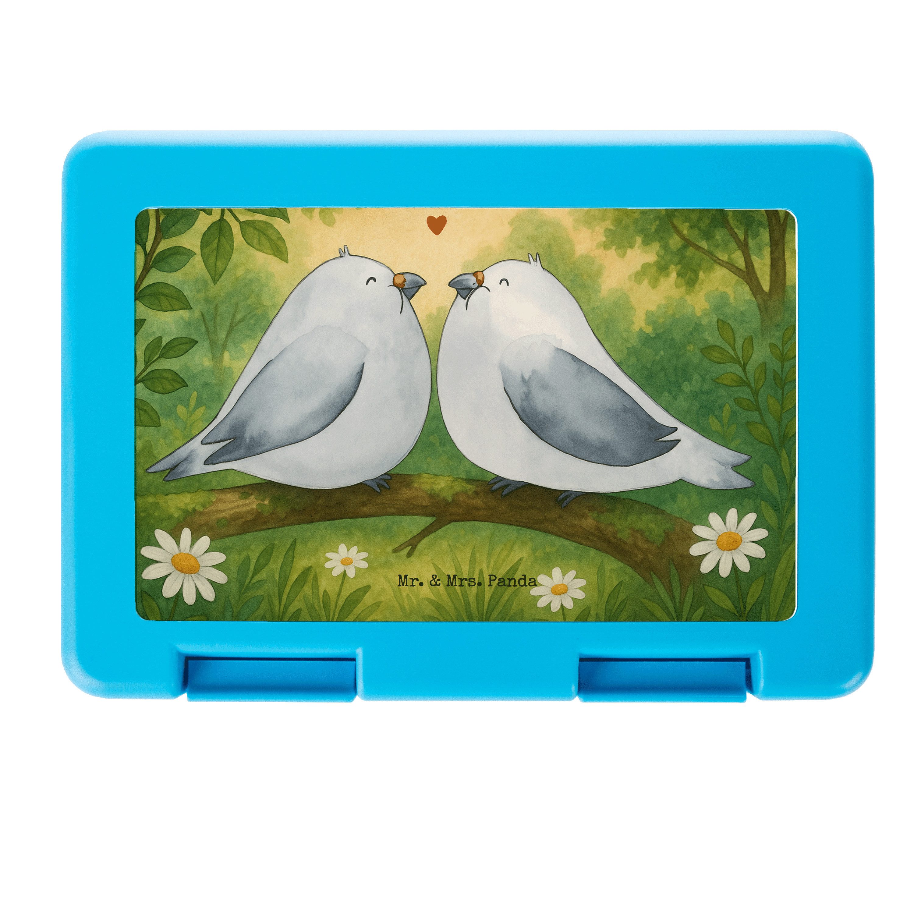 Mr. & Mrs. Panda Butterdose Turteltauben Liebe Design, Bento Box, Weiß, Vorratsdose, Box, Paar, V, Premium Kunststoff, (Packung), Große Liebe Lebensmittel Aufbewahrungsbox Vesperbox
