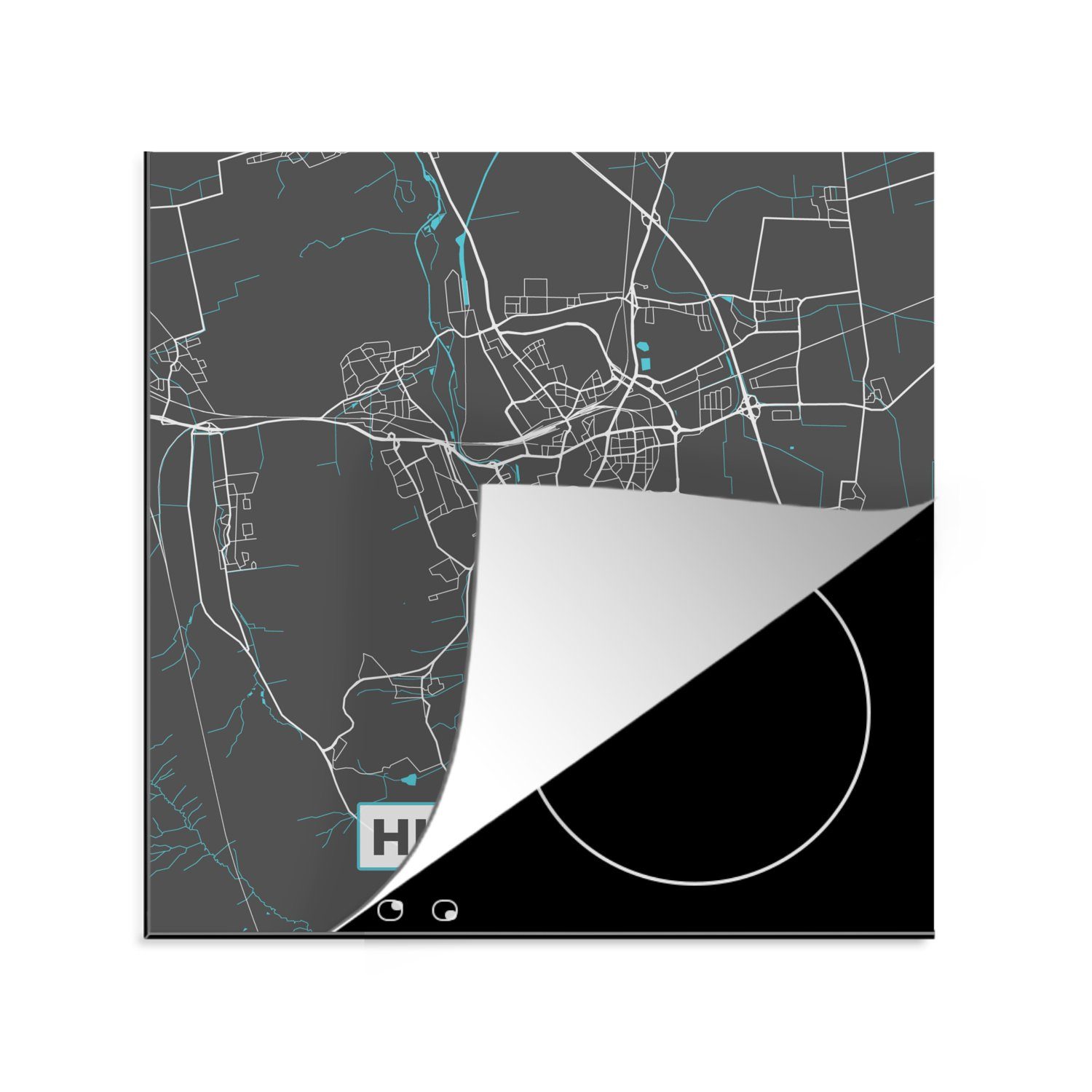 MuchoWow Herdblende-/Abdeckplatte Deutschland - Blau - Hildesheim - Stadtplan - Karte, Vinyl, (1 tlg), 78x78 cm, Ceranfeldabdeckung, Arbeitsplatte für küche