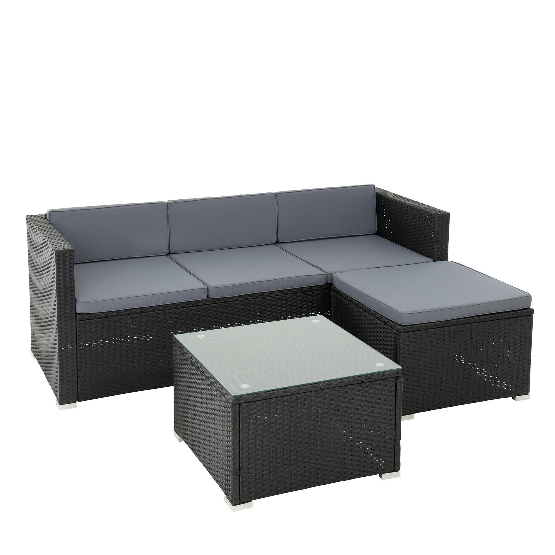 ESTEXO Sitzgruppe Rattan Lounge Gartenmöbel Set Sofa Couch 3-Sitzer schwarz Rattanmöbe