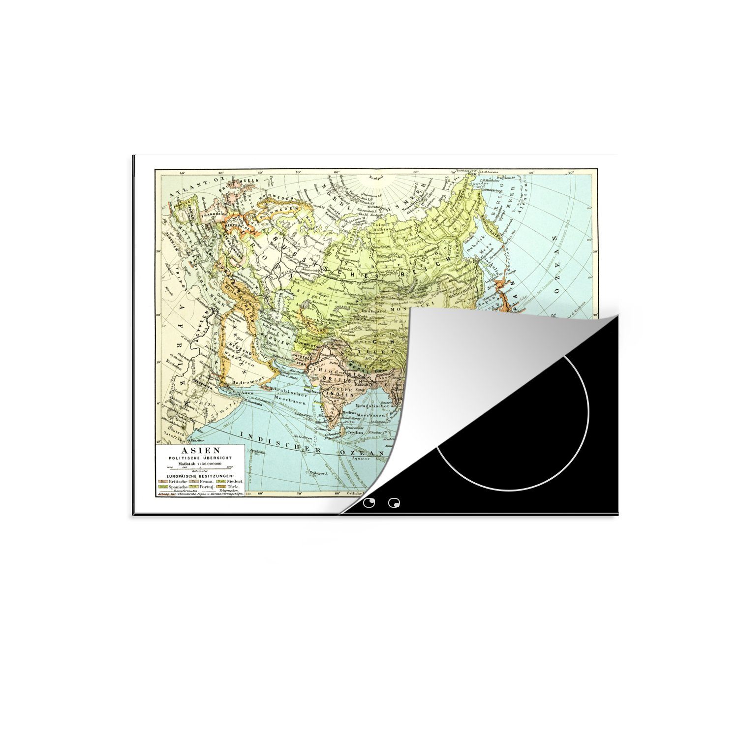 Arbeitsfläche Weltkarte Mobile Ceranfeldabdeckung Asien, tlg), cm, Vinyl, (1 MuchoWow Herdblende-/Abdeckplatte Klassische nutzbar, 60x52