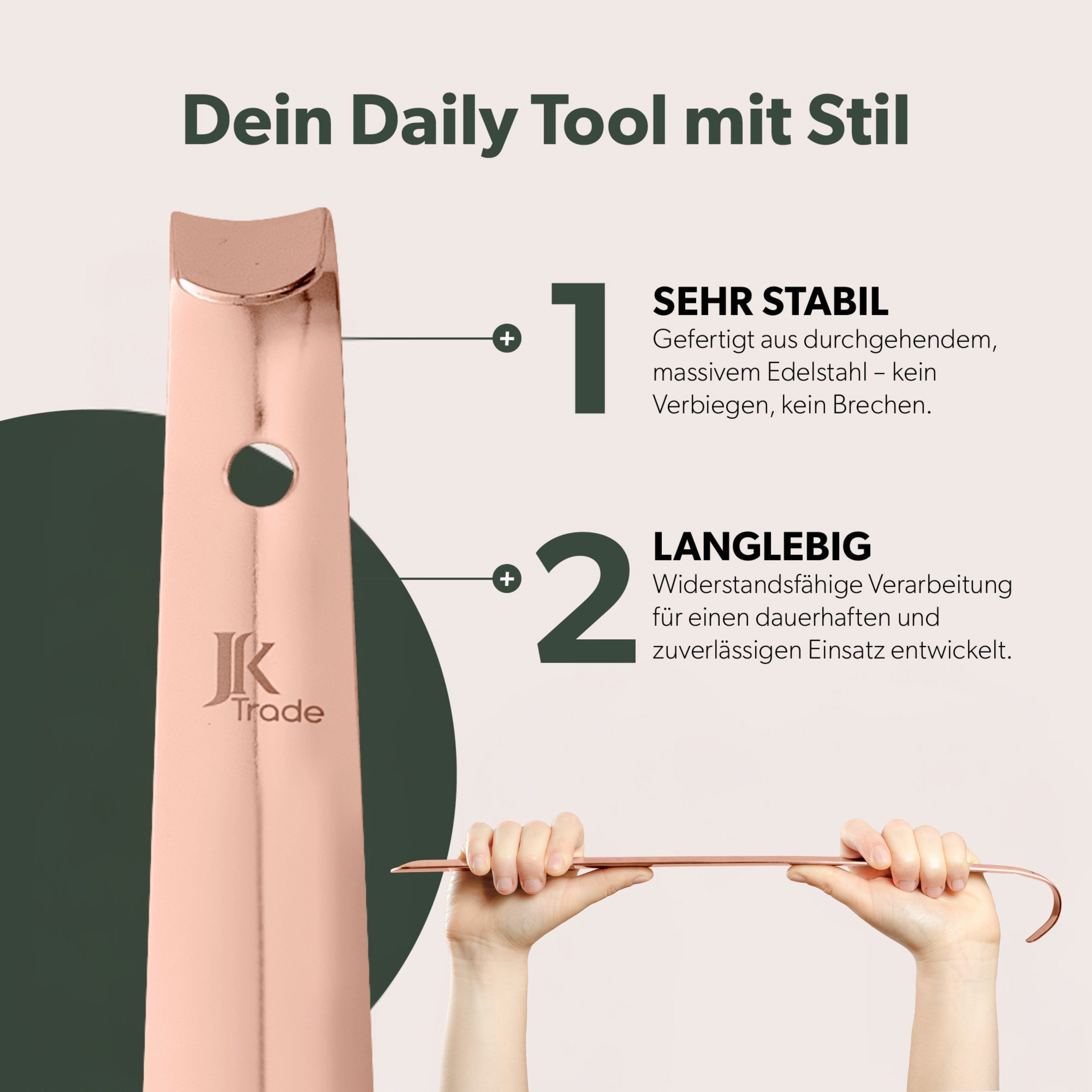 JK Trade Schuhlöffel 42cm Edelstahl Roségold poliert (1-tlg., lang & stabil), Metall Schuhanzieher lang zum Stehen, Aufhängbar, 2mm Extra Stabil
