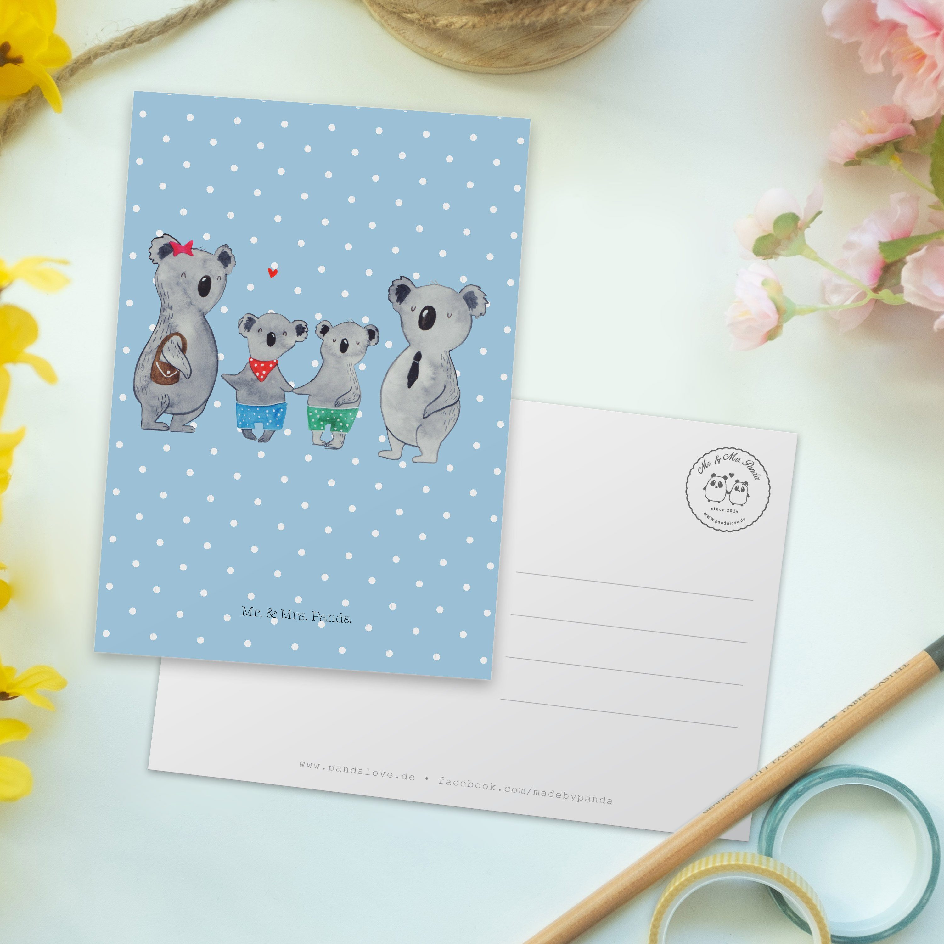Koala - Mrs. Blau Mr. Pastell Dankeskarte zwei Postkarte Schwester, & Geschenk, - Panda Familie