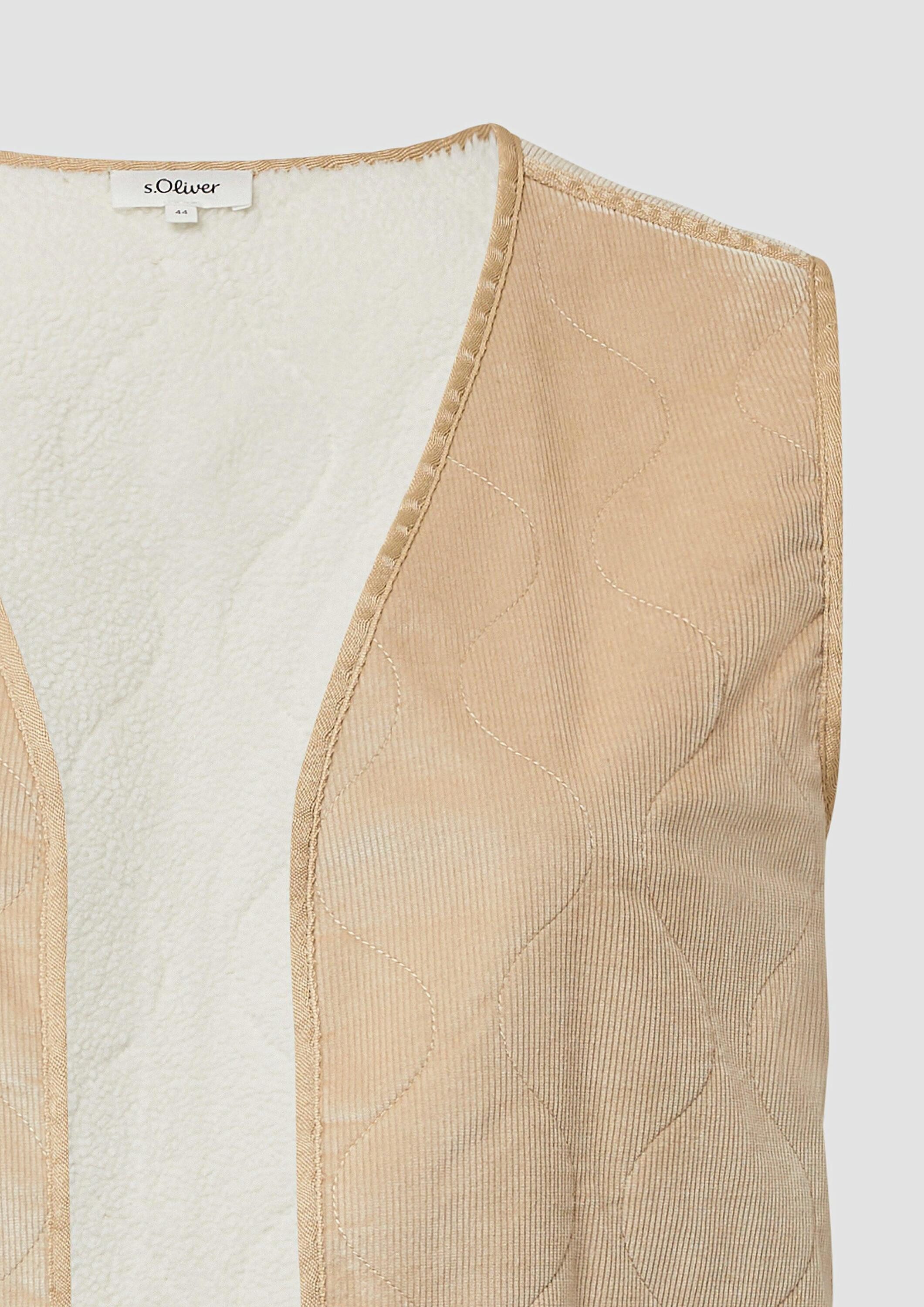 s.Oliver Funktionsweste Indoor-Weste Verschlusslose Cord-Weste mit Teddy-Plüsch-Futter