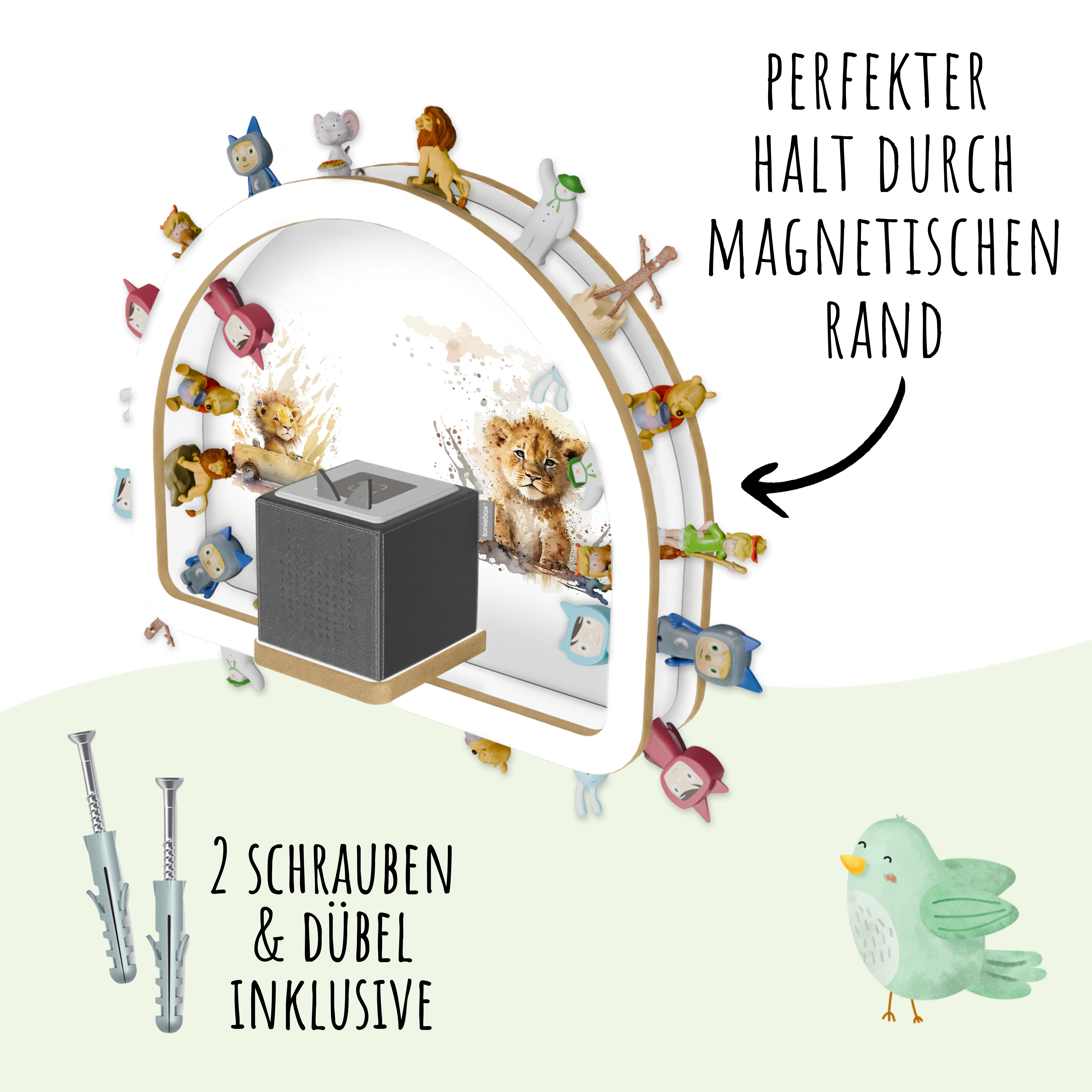 Holzura Kinderregal Tonie Regal Regenbogen mit magnetischem Rahmen für Toniefiguren