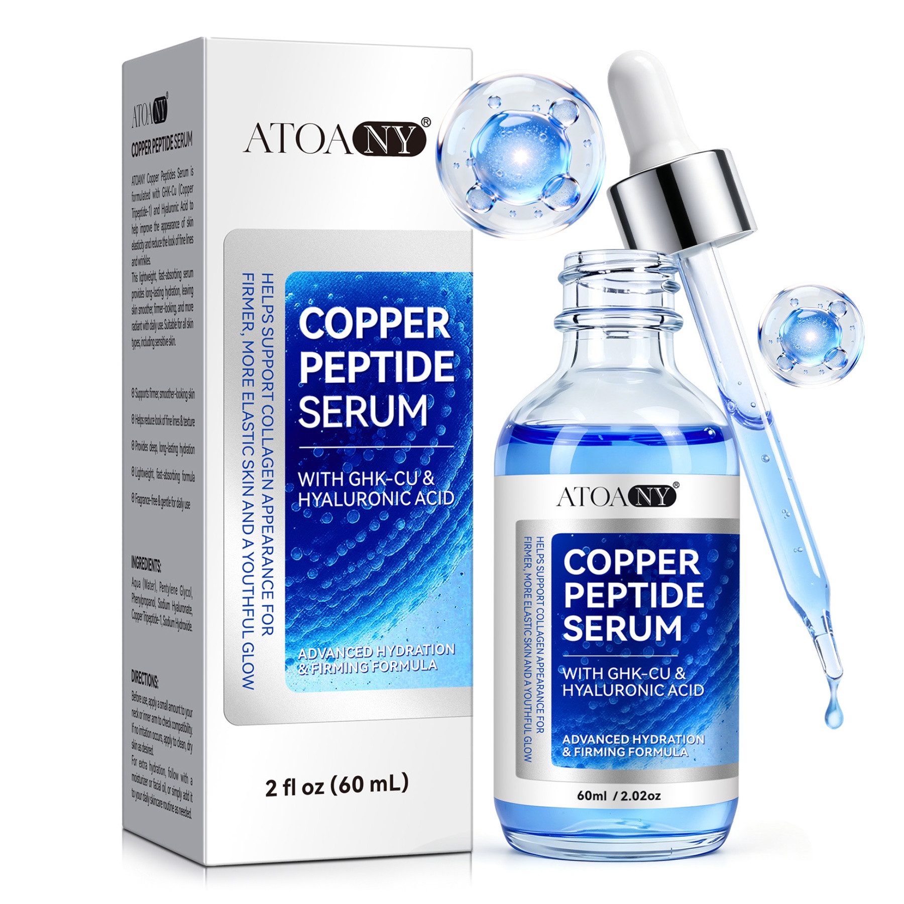 P-Beauty Cosmetic Accessories Gesichtsserum Kupferpeptid Copper Peptide Serum GHK-CU Hyaluronsäure Anti Aging, 1-tlg., Falten, Fatigue/Müdigkeit, Festung, Flüssigkeitszufuhr