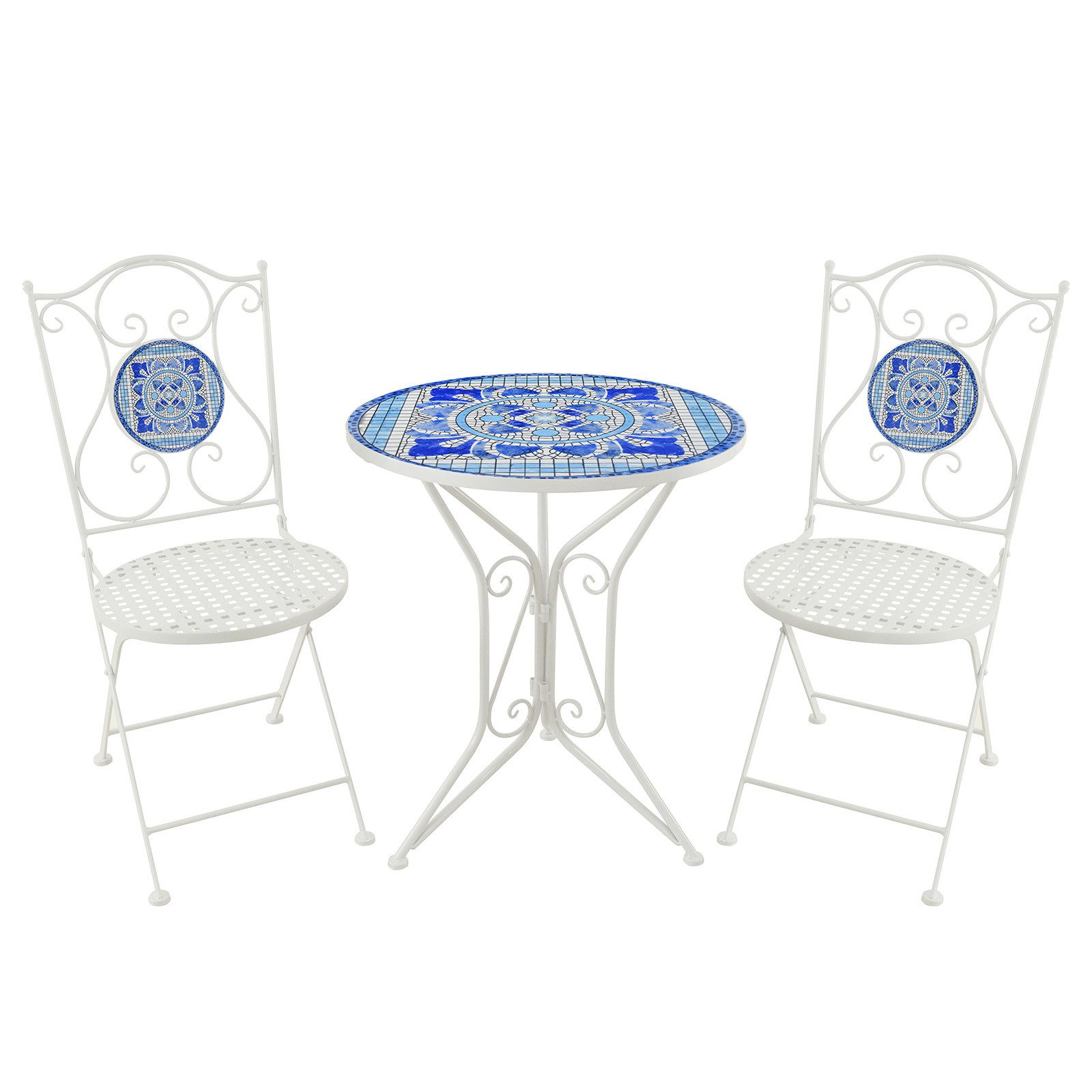 HTI-Living Garten-Essgruppe Sitzgruppe Metall Bistro Set Santorin für Balkon und Terrasse, (Set, 3-tlg., 1 Tisch 2 Stühle), Sitzgruppe Essgruppe Balkonset