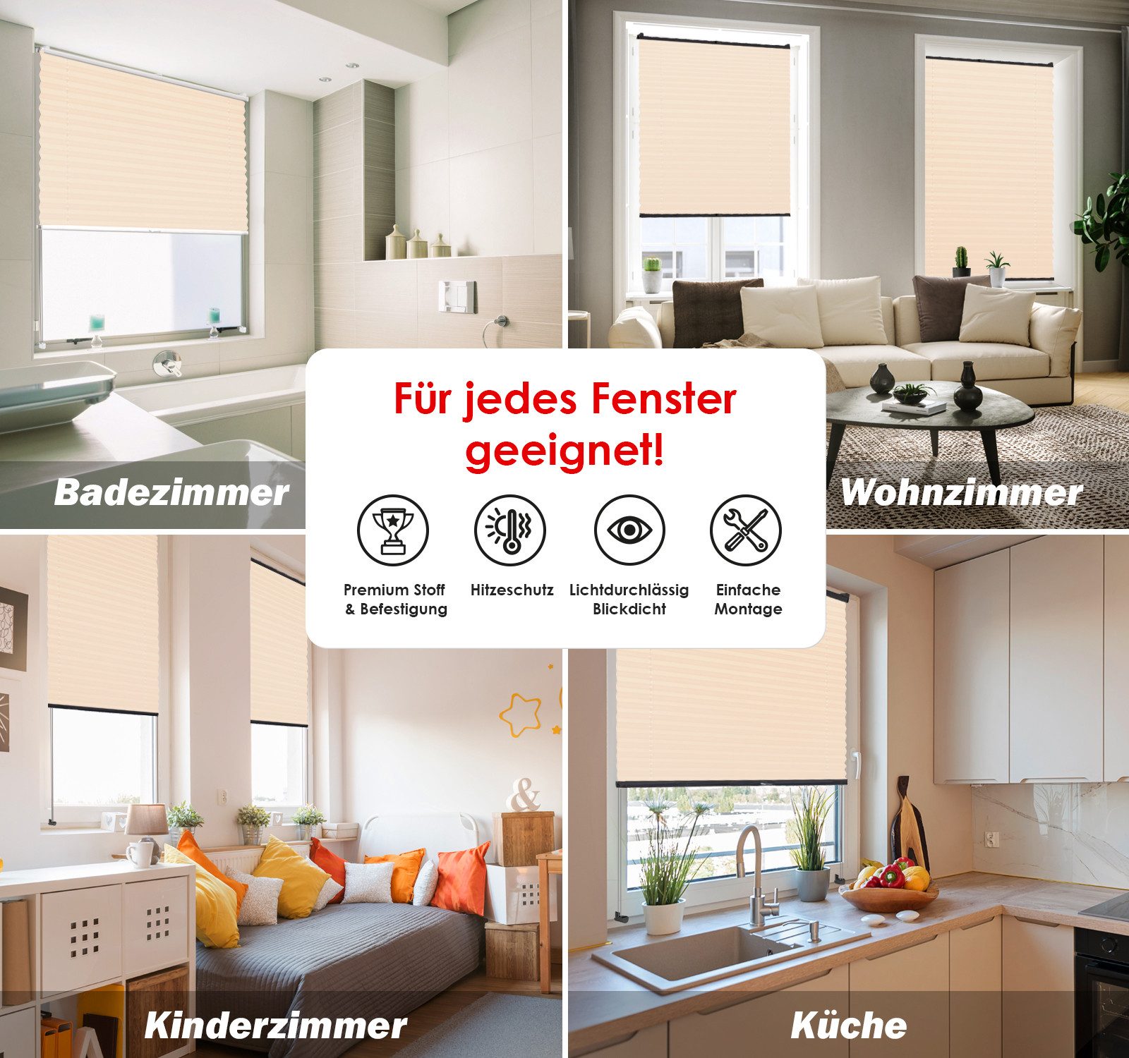 DomDeco Plissee Premium Thermo Plissee ohne Bohren, Sichtschutz, lichtdurchlässig, blickdicht, Klemmfix, Thermo-Wärmeschutz, verdunkelnd, blickdicht, Stufenlos – Bild 3 von 5