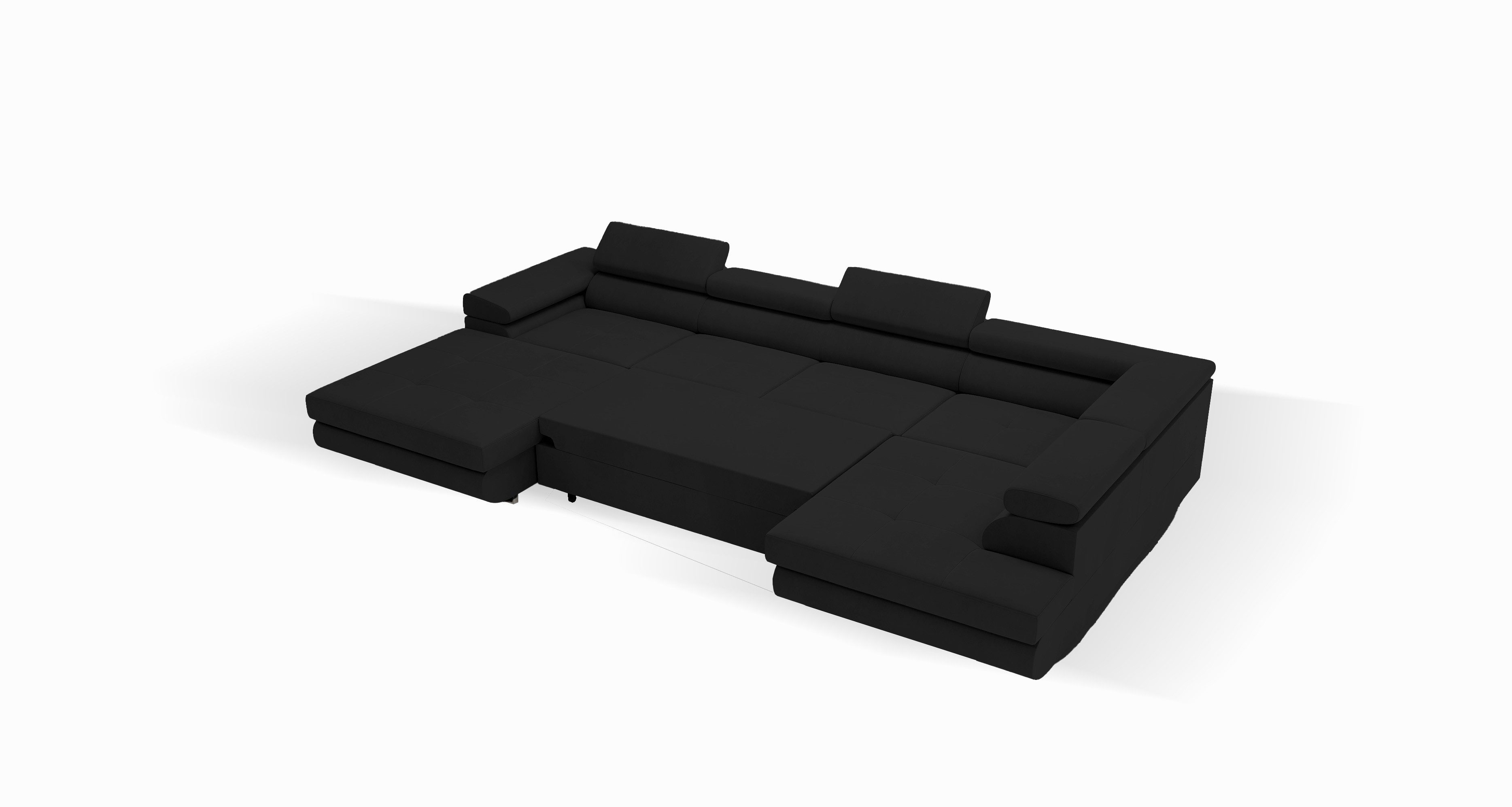 Goldstoff Wohnlandschaft mit Schlaffunktion, Couch für Wohnzimmer - Schlafsofa - Eckcouch, VENUS - Sofa U Form, Ecksofa mit Schlaffunktion und Bettkasten in schwarz