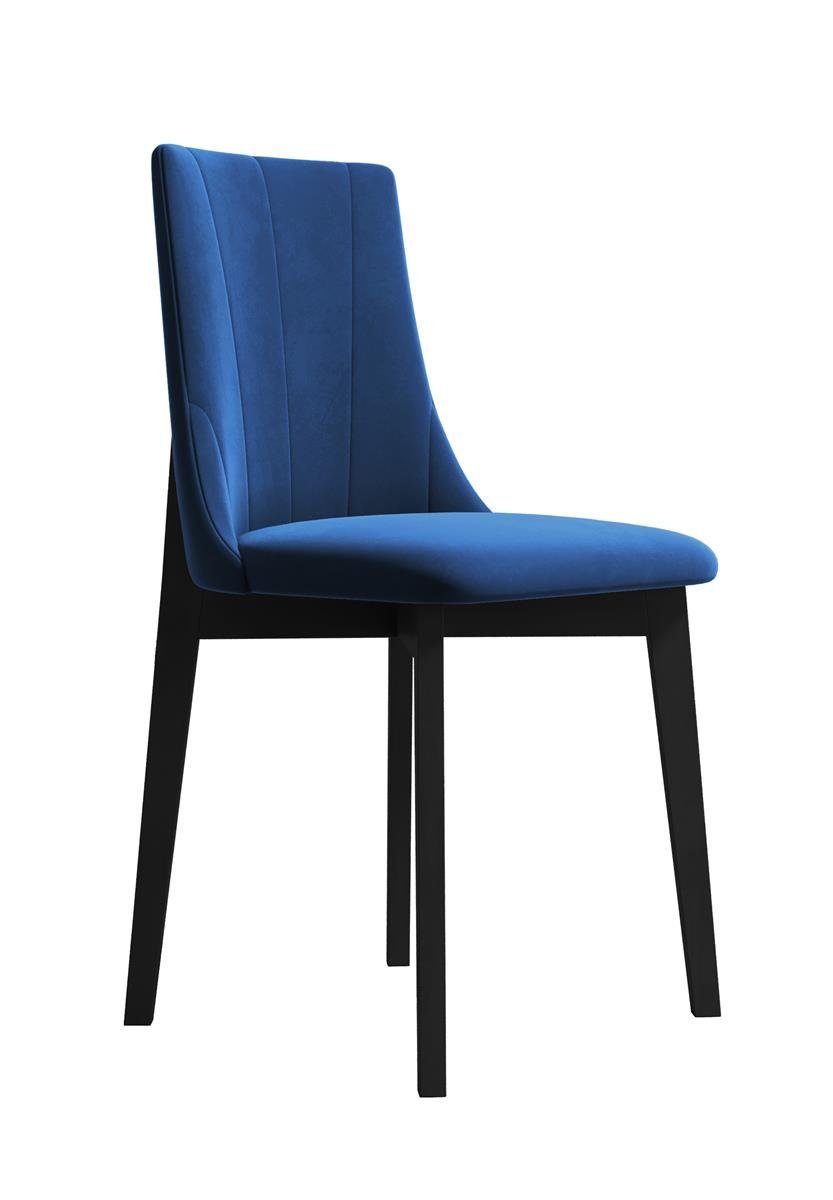 Beautysofa Polsterstuhl Felix II (Designstück für Wohnzimmer, zeitlos Holzstuhl), mit Holzbeine, stilvoll Stuhl mit bequemem Sitz Blau (riviera 81) | Schwarz | Polsterstühle