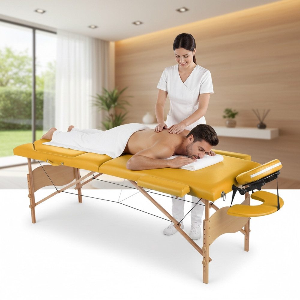 Mucola Massageliege 3 ZONEN MOBILE MASSAGELIEGE MIT TASCHE LIEGE KLAPPBAR GELB (Stück, 2-St., Liege), inkl Tasche