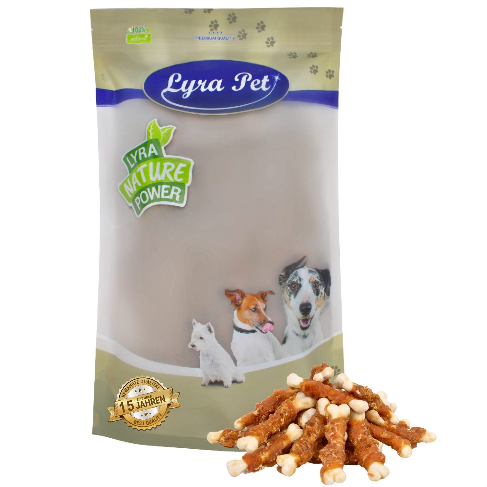 Lyra Pet 1 kg Lyra Pet® Calciumknochen mit Hühnerbruststreifen Huhn, Ergänzungsfutter für: Hund