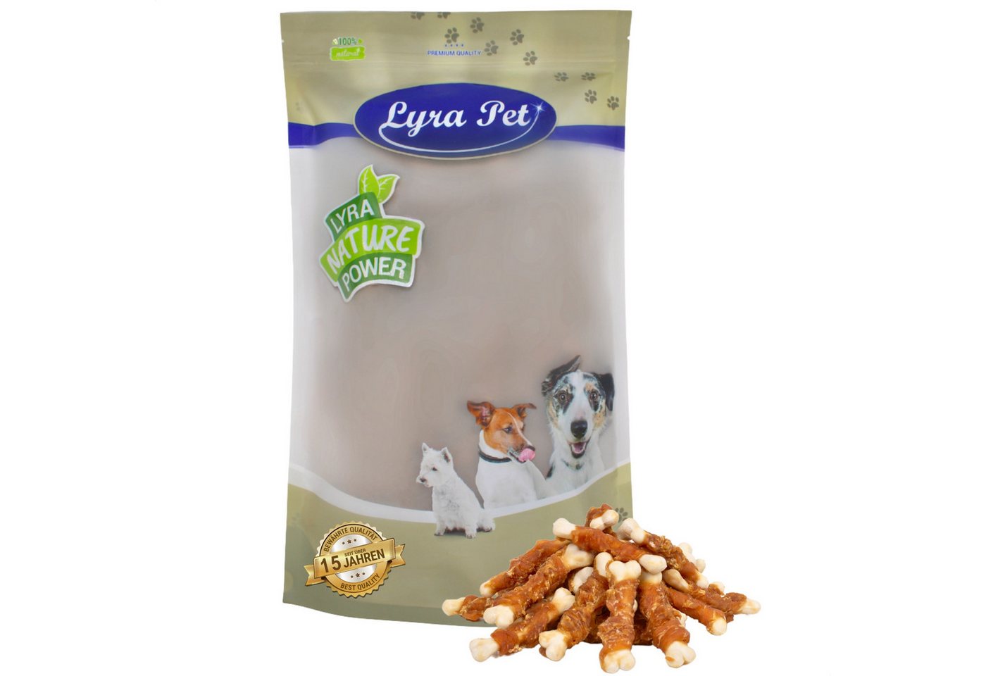 Lyra Pet 1 kg Lyra Pet® Calciumknochen mit Hühnerbruststreifen Huhn, Ergänzungsfutter für: Hund
