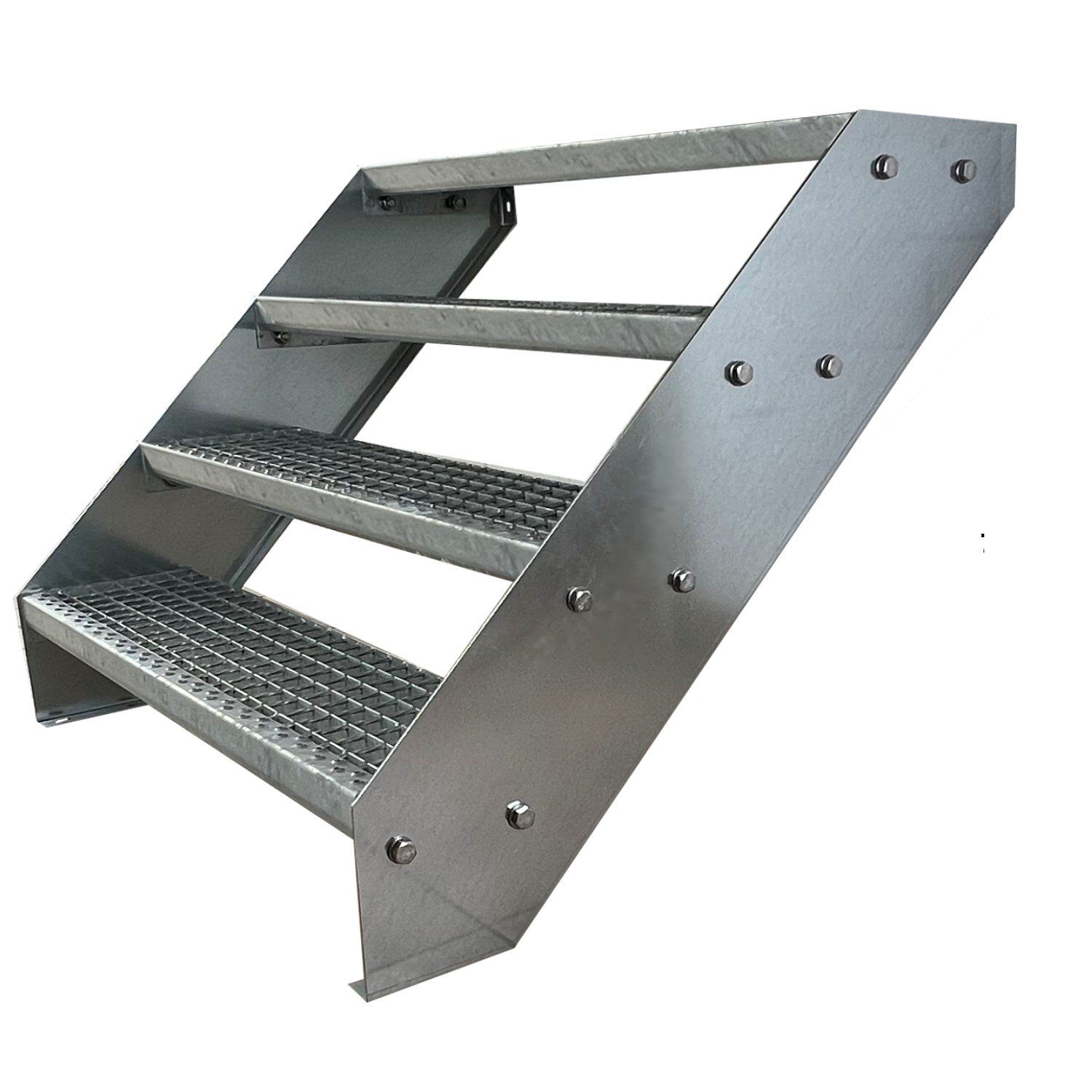 Kaminbau Mierzwa Außentreppe Premium Treppe Verzinkt, für Geschosshöhen bis 76 cm, Stufen Gitterroststufen nach DIN 24531, (Höhe 76 cm, Breite wählbar aus 60, 80, 100, 120, 140 cm), Gartentreppe Stahltreppe Wetterfest Rostfrei Feuer-Verzinkt Rutschfest