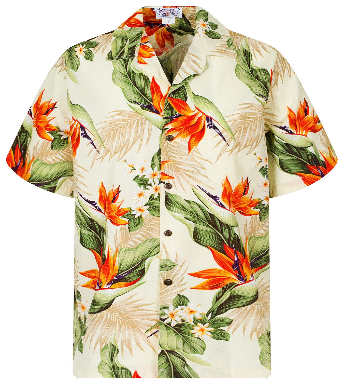 Pacific Legend Hawaiihemd "Strelitzie" Herren Kurzarm Baumwolle Kokosknöpfe Original Hawaii