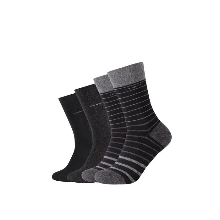 Camano Socken ca-soft uni & geringelt (4-Paar) mit verstärktem Fersen- und Zehenbereich