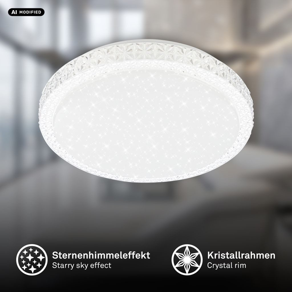 Briloner Leuchten LED Deckenleuchte LED Deckenlampe Sternenhimmel Kristalloptik, LED fest integriert, 4000K - Neutralweiß, 26,5x7 cm, Schlafzimmer, Wohnzimmer, Flur, Büro