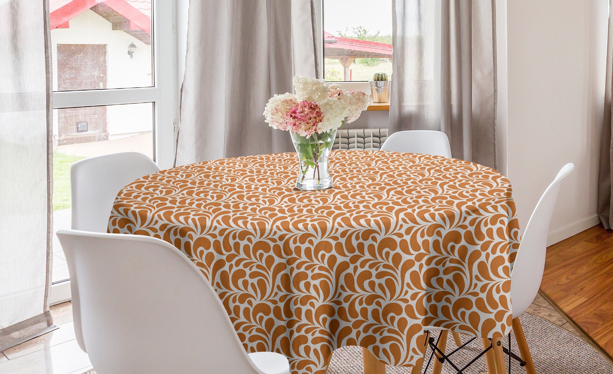 Abakuhaus Tischdecke Kreis Tischdecke Abdeckung für Esszimmer Küche Dekoration, Burnt orange Naher Osten Motive