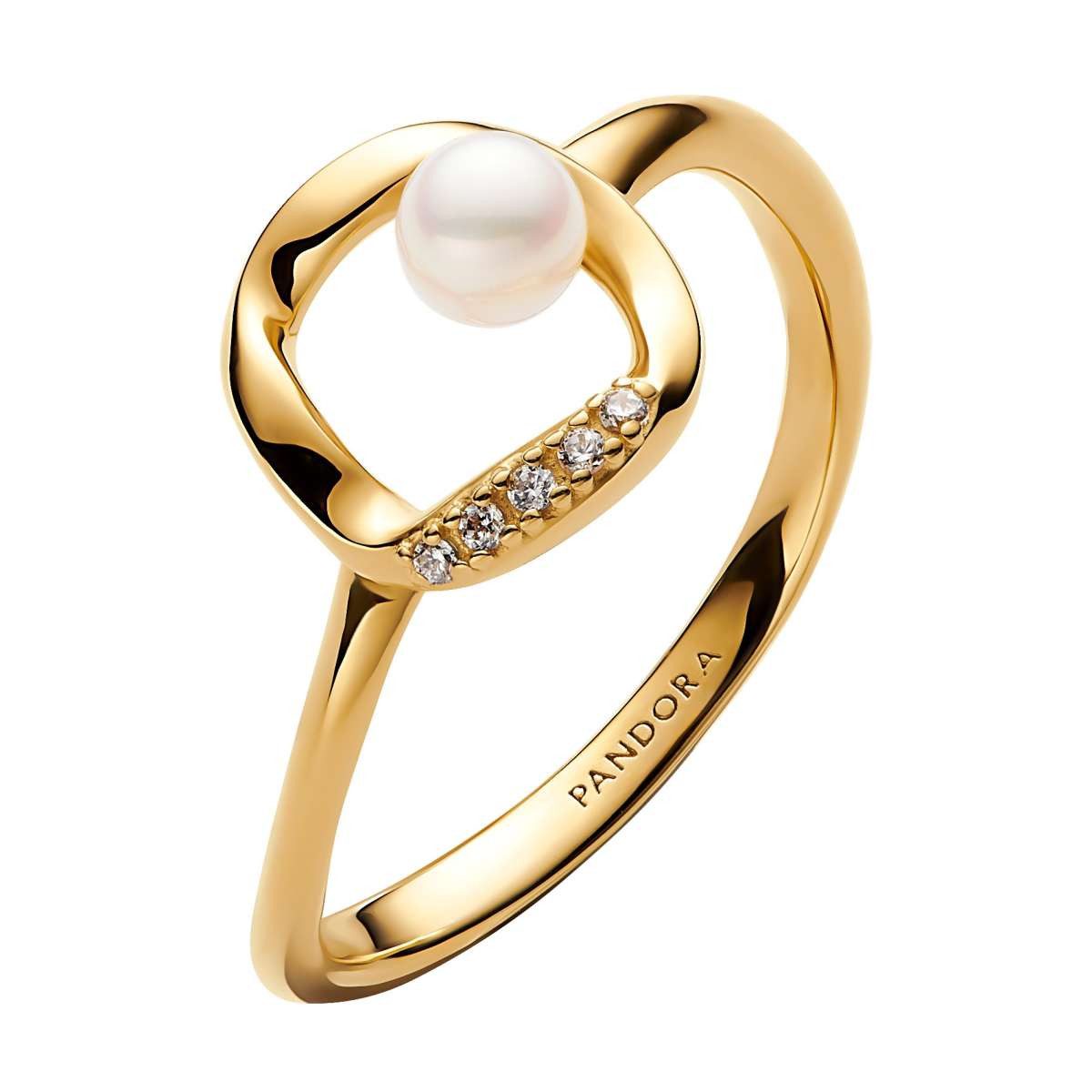 Pandora Fingerring 163831C01, Damenring mit Kleiner Perle Goldfarben