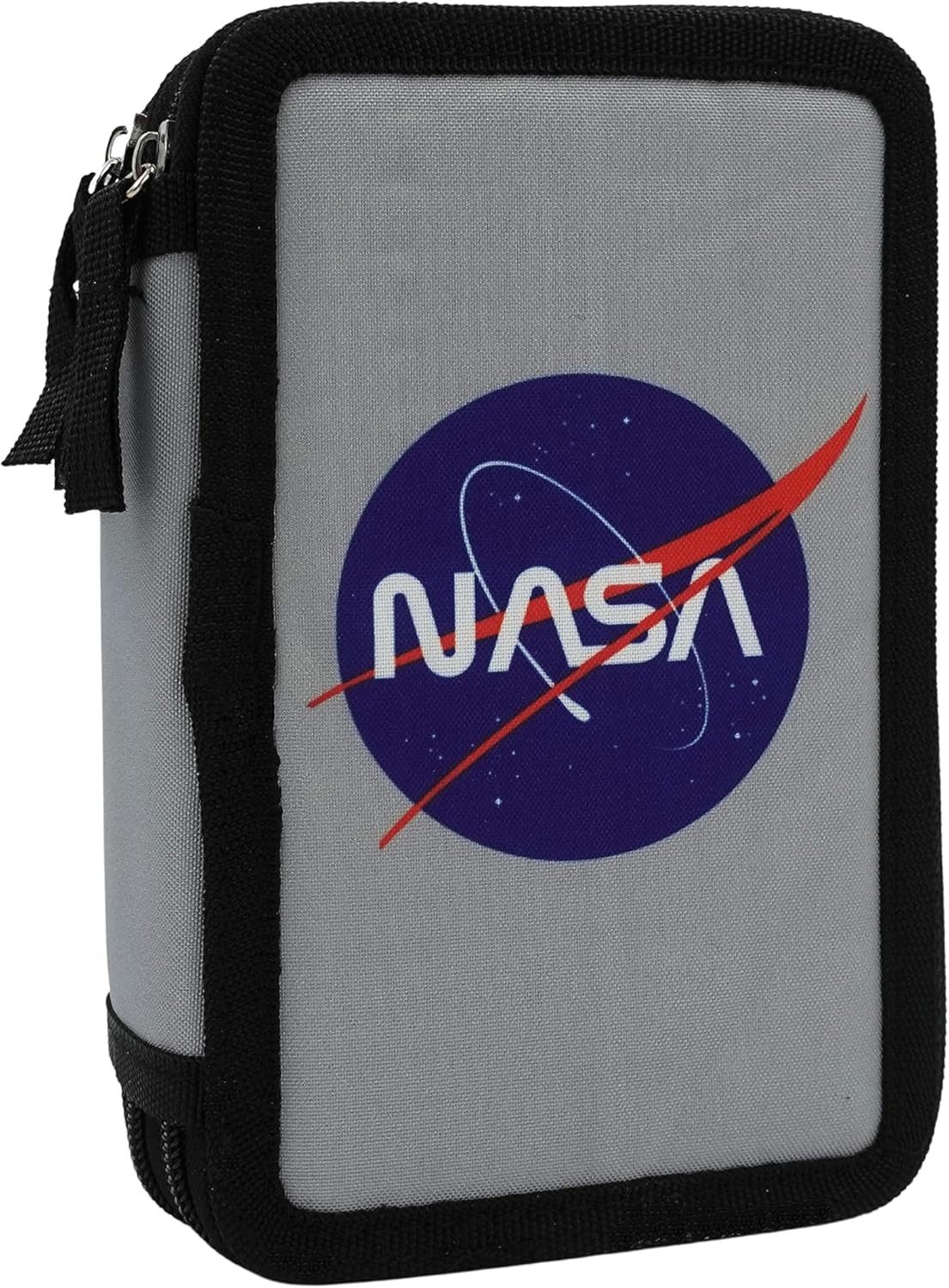 GOLDKIDS Federmäppchen Federmappe NASA Federtasche XXL, (Schüleretui Federtasche Federpenal, 1-tlg., Schulmäppchen grau 3 Fächer 45-teilig), gefüllt inkl Hausaufgabenheft