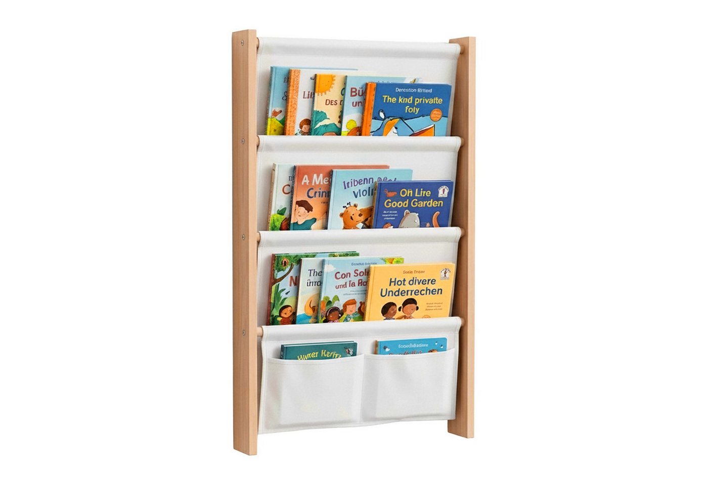 relaxdays Kinderregal Bücherregal Kinder mit Stofftaschen Wand, 5-tlg., 4