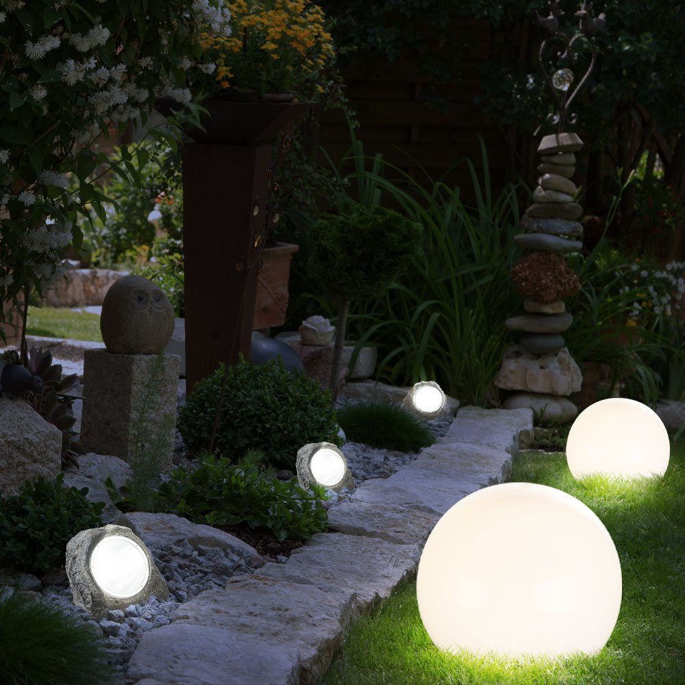 etc-shop LED Solarleuchte, LED-Leuchtmittel fest verbaut, Solarleuchte Kugel  Garten Außenleuchte Gartendeko Stein