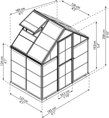 Palram - Canopia Gewächshaus Harmony, BxTxH: 185 x 125 x 208 cm, 0,7 mm Wandstärke, Set, inkl. Fundamentrahmen, mit klaren Polycarbonatplatten, grün