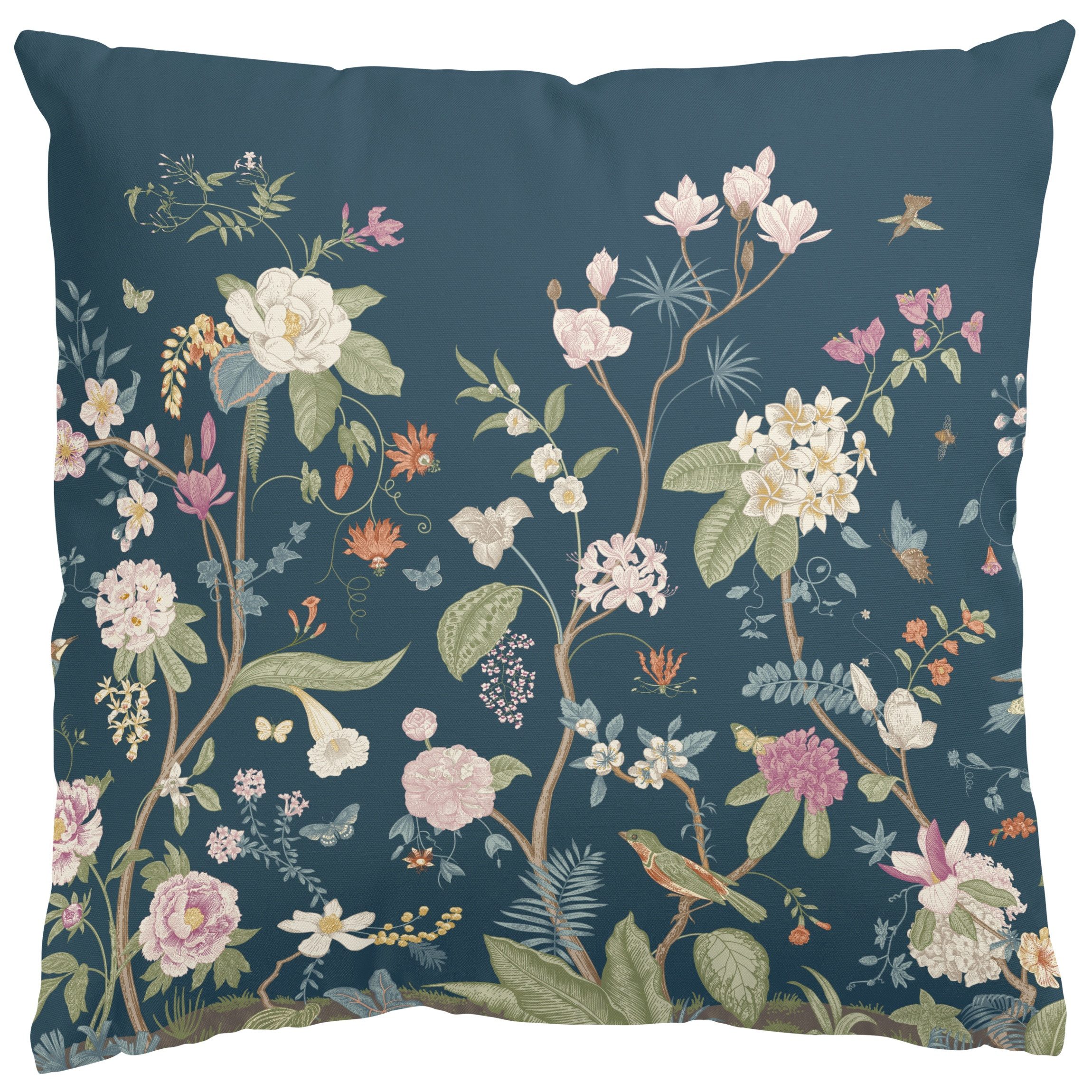 Bilderdepot24 Dekokissen drinnen Kissenhülle/ Sofakissen/ Zierkissen blau Blumen Illustration, Bezug mit / ohne Füllung Zierkissen Outdoor Sofa Bett