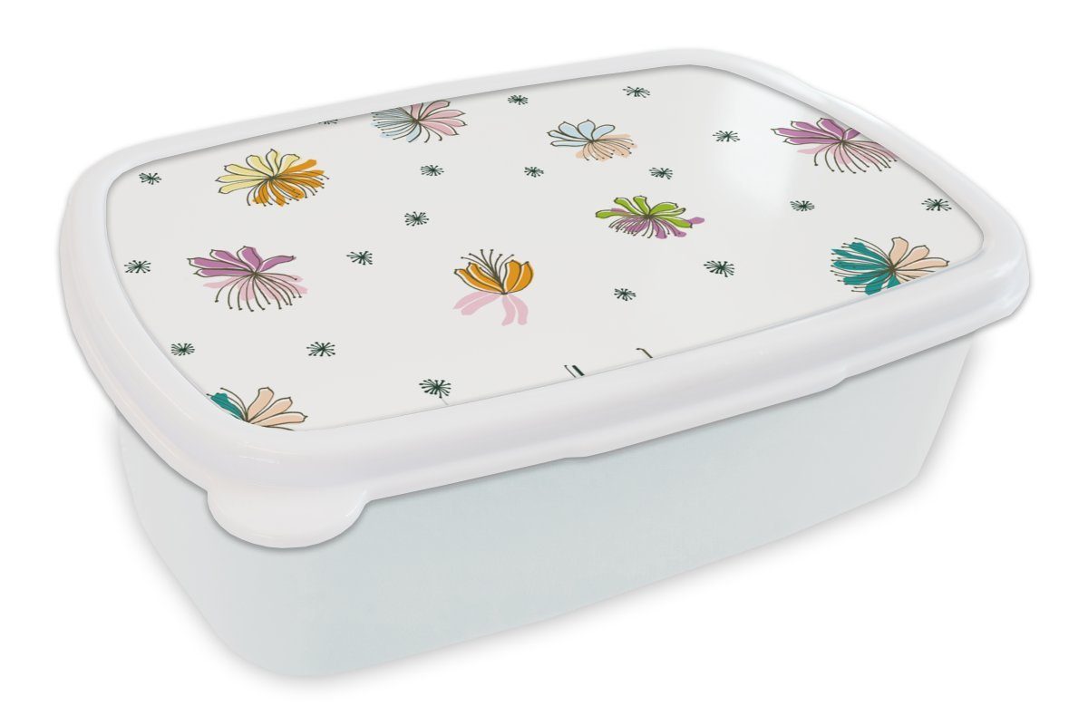 für weiß und Lunchbox Kunststoff, Mädchen Brotdose, für Kinder MuchoWow - Muster, Brotbox und Flora - - Erwachsene, Blumen Jungs (2-tlg), Regenbogen Pastell -