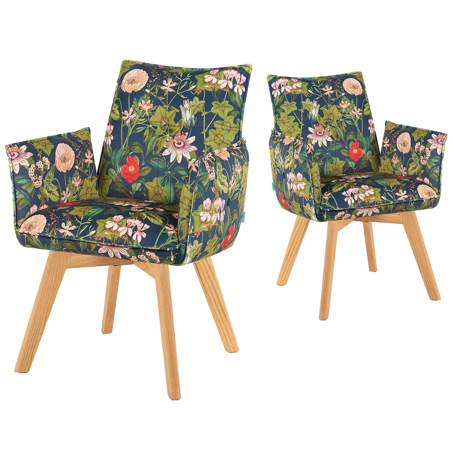 DUBI Möbel Polsterstuhl Mika-Emil, Federkern, Eiche geölt, 360° drehbar im 2er-Set