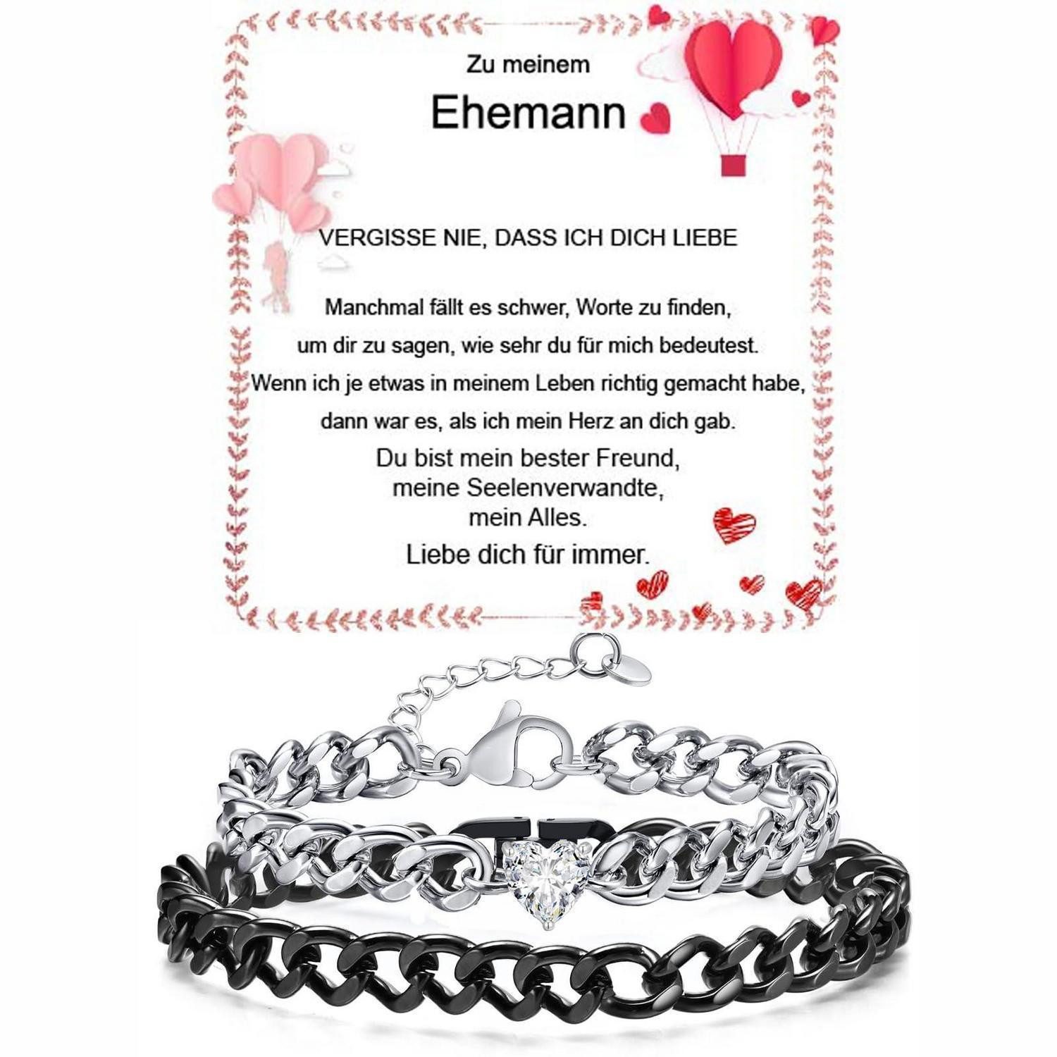 LuxusKollektion Edelstahlarmband Paar Armband Kubanische Kette Schwarz/Silber