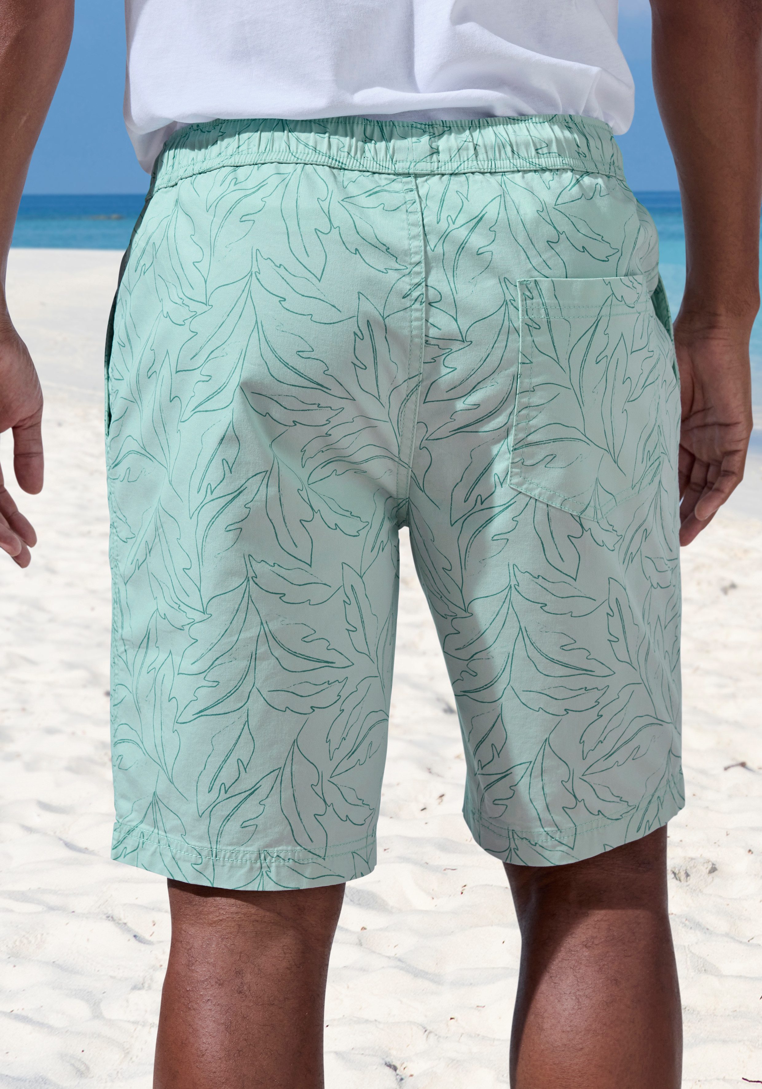 John Devin Shorts - Bermuda mit Blätter-Print kurze Schlupfhose aus elastischer, gewebter Baumwollqualität – Bild 4 von 5