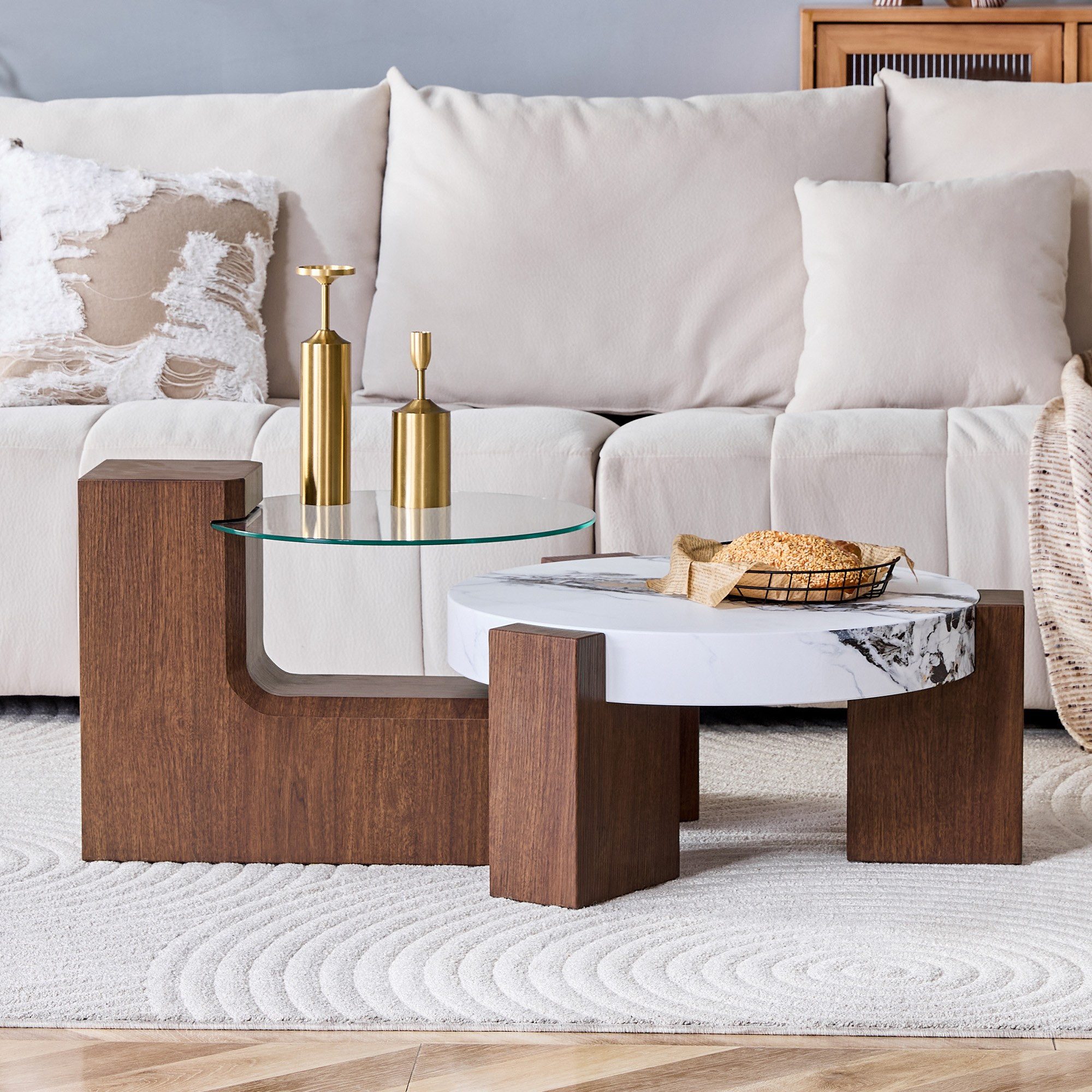 LIVIHOME Couchtisch ARIA (Packung), Couchtisch-Set, MDF, Glas