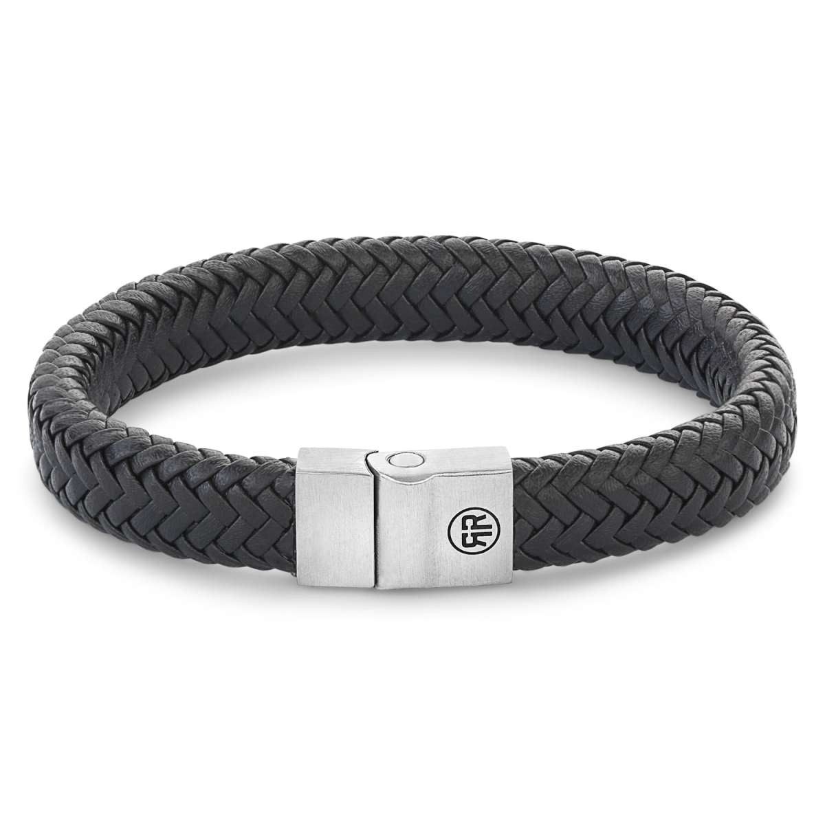 Rebel & Rose Edelstahlarmband RR-M0019-S, für Herren-Lederarmband Schwarz Full Metal Herringbone Black